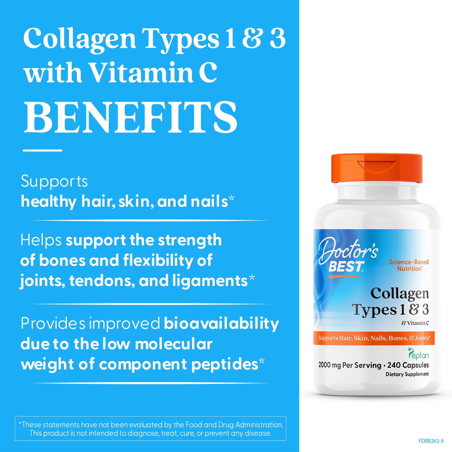 Doctor's Best Collagen Types 1 & 3 with Vitamin C, Non-GMO, Gluten Free, Soy Free, Supports Hair, Skin, Nails, Tendons & Bones, 500 mg, 240 Caps (DRB-00263) Doctor's BEST buy supplements canada