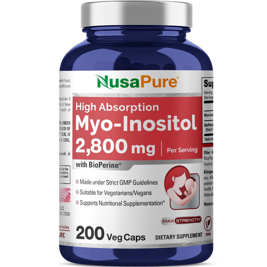 NusaPure Myo-Inositol - Suitable for Vegetarian/Vegan, Non - GMO - 2800mg, 200 Capsules NusaPure buy supplements canada