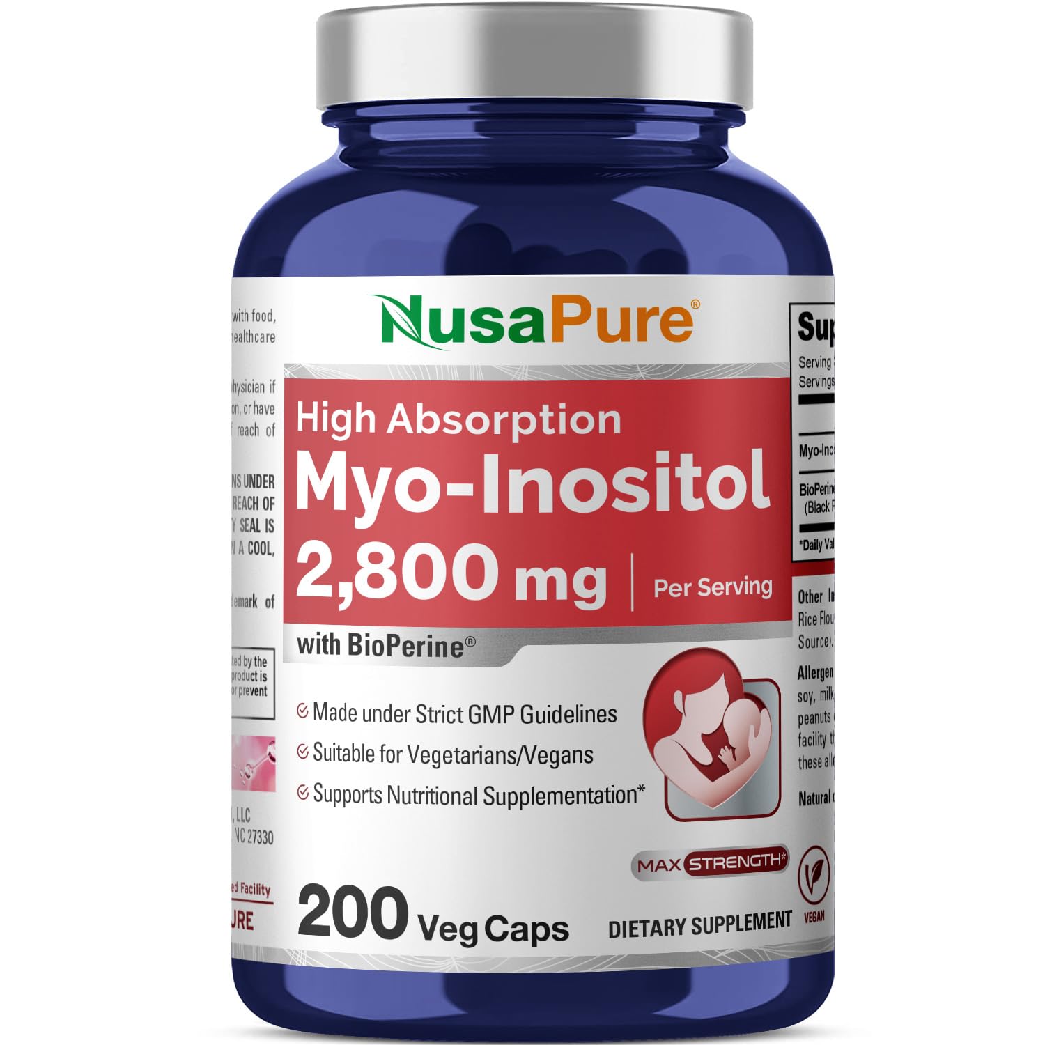 NusaPure Myo-Inositol - Suitable for Vegetarian/Vegan, Non - GMO - 2800mg, 200 Capsules NusaPure buy supplements canada