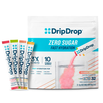 DripDrop Sugar Free Hydration Packets - Zero Classic Variety Pack - Single Serve Electrolytes Powder Drink Mix - Lemon Lime, Watermelon, Peach, Passion Fruit DripDrop buy supplements canada