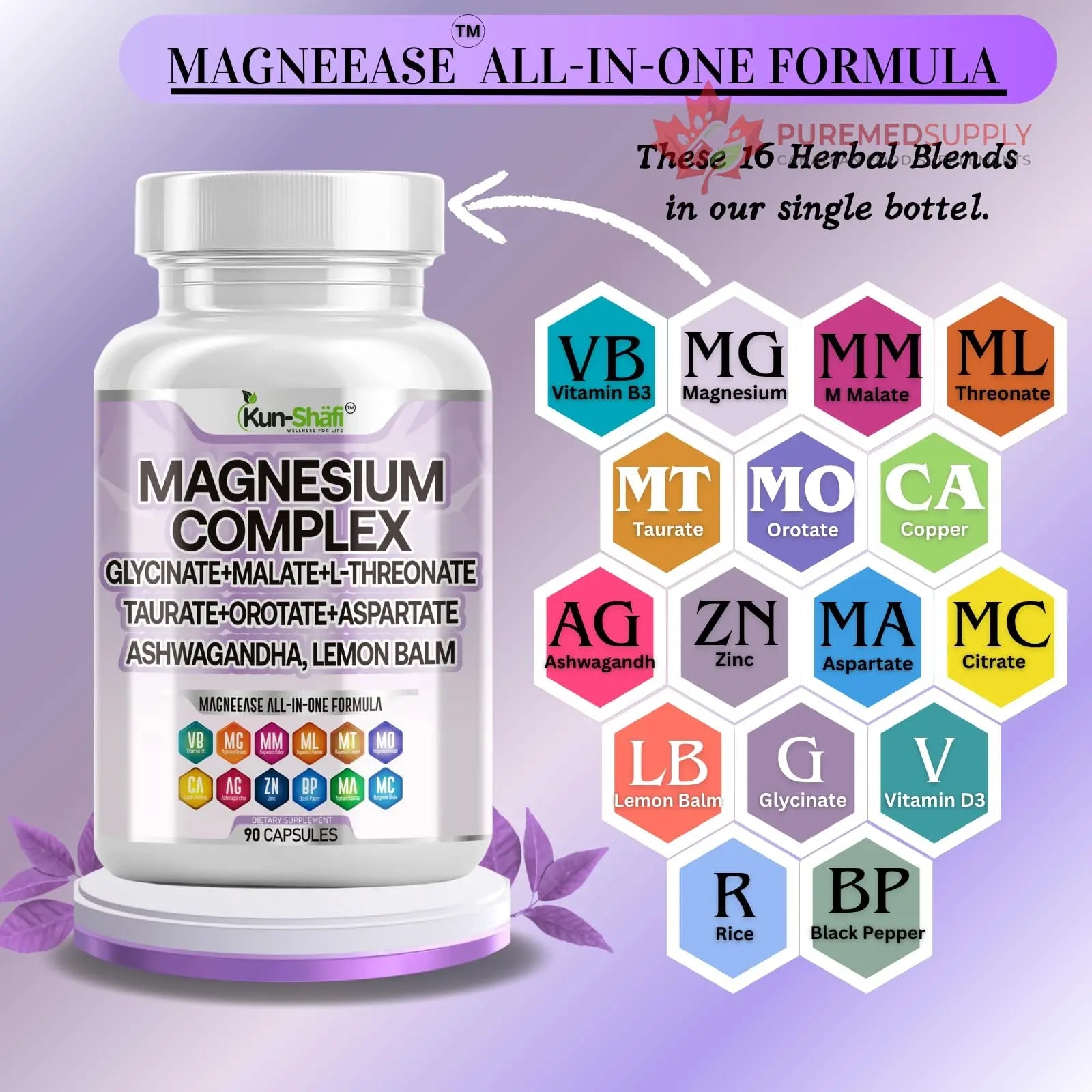 Kun Shafi Magnesium Complex with Magnesium Glycinate Malate, L-Threonate, Taurate, Orotate, Zinc,Aspartate, Copper Manganese & Vitamin D3 B6 Complex - 1Pack Kun Shafi buy supplements canada