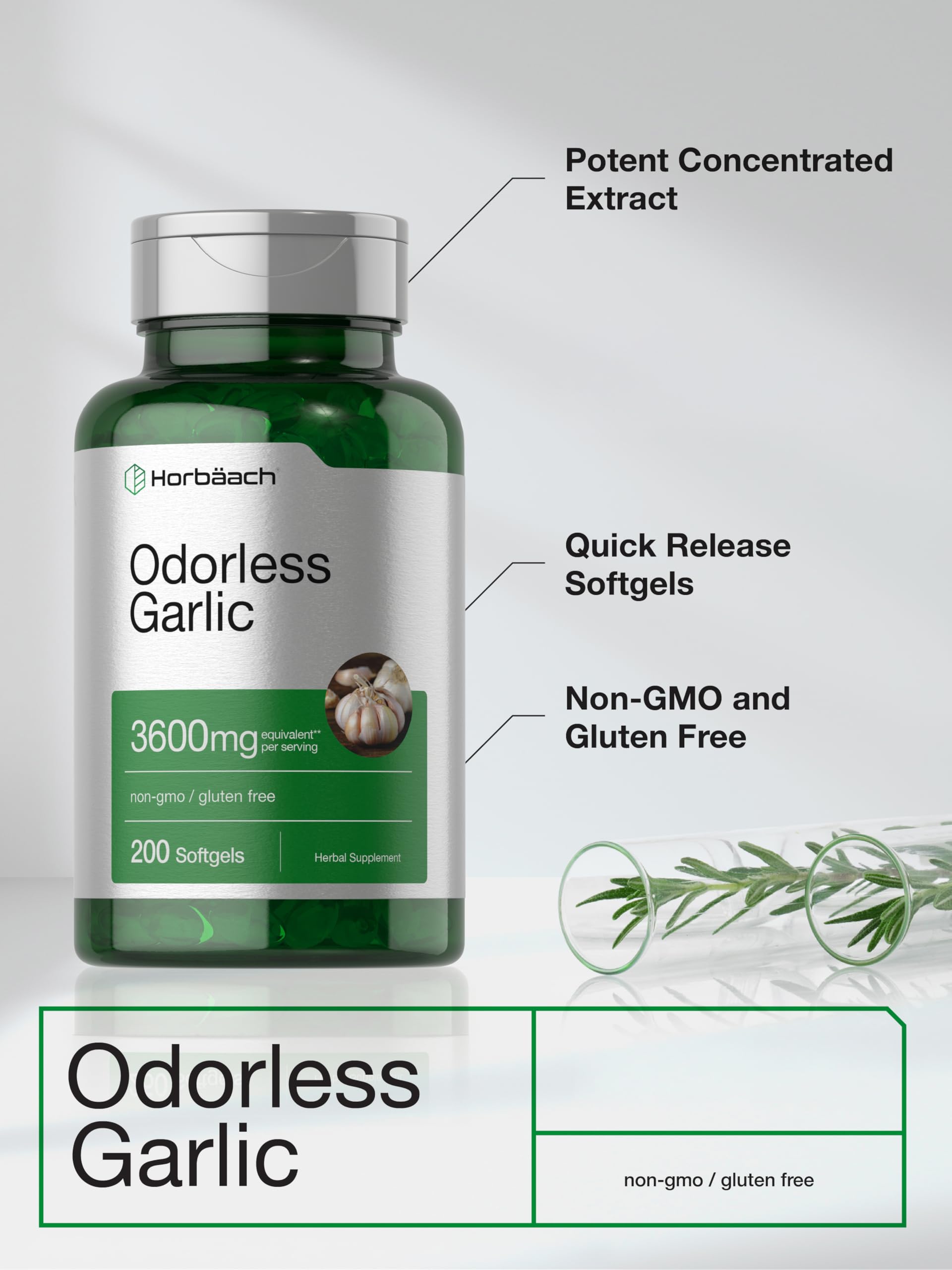 Horbäach Odorless Garlic Softgel Supplement | 200 Count | Ultra Potent Concentrated Herbal Extract | Non-GMO & Gluten Free Horbäach buy supplements canada