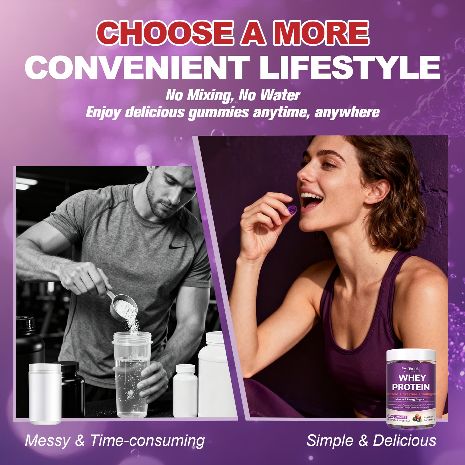 3 in 1 Whey Protein Gummies | Creatine Monohydrate | Collagen, 0 Sugar, Pure Protein Source, Muscle & Energy Support, Berry Flavor, for Women and Men Totaria buy supplements canada