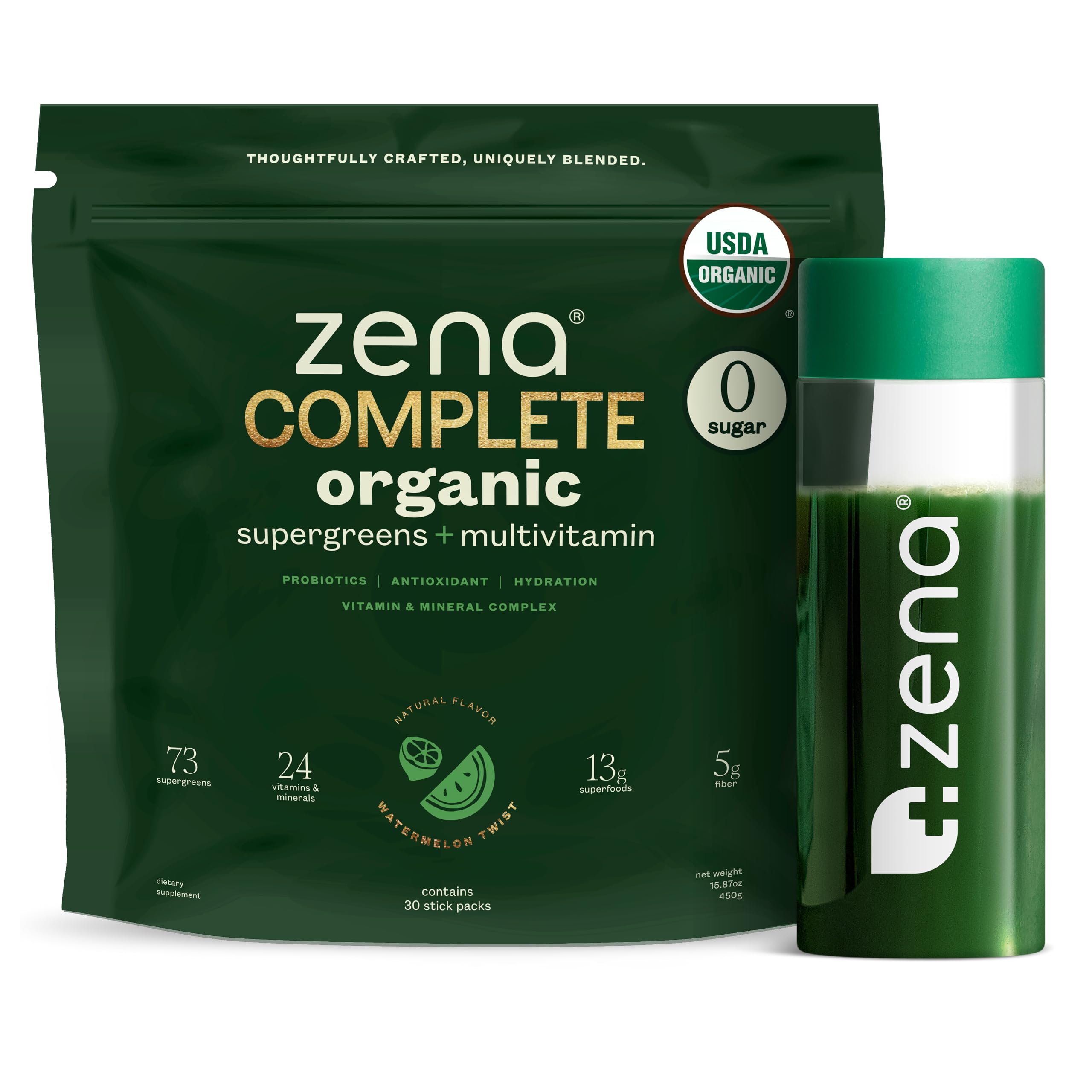 Zena Complete Organic Super Greens Powder & Multivitamin, 90+ Supergreens, Fruits, Veggies, Pre & Probiotics, Watermelon Citrus Flavor Zena Nutrition buy supplements canada