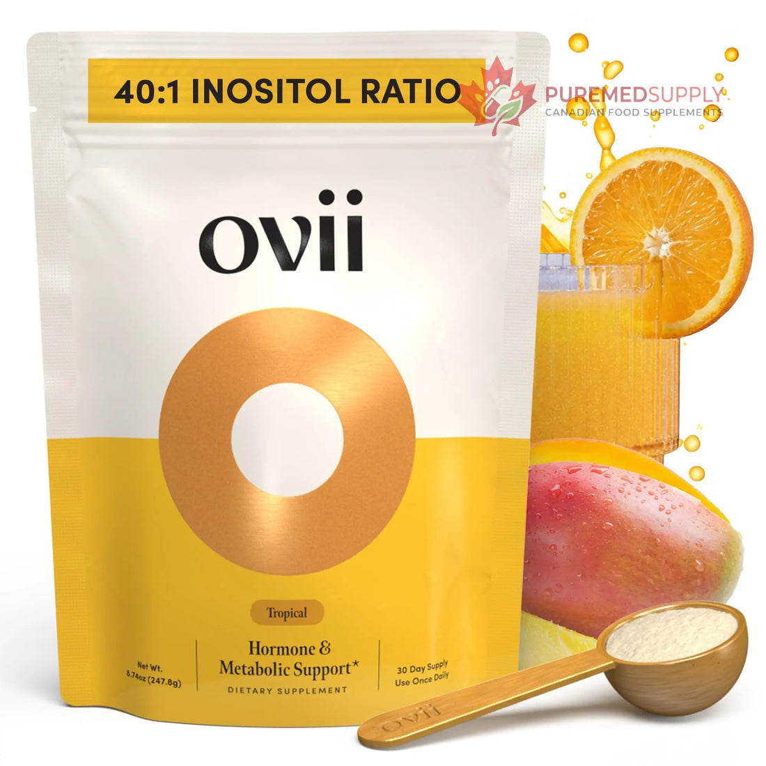 Ovii Metabolic Support for Women – Reducose® White Mulberry with Myo-Inositol & D-Chiro Inositol 40:1 Blend – Daily Wellness, Metabolic Balance & Appetite Control Supplement – 30 Servings, Tropical Ovii buy supplements canada