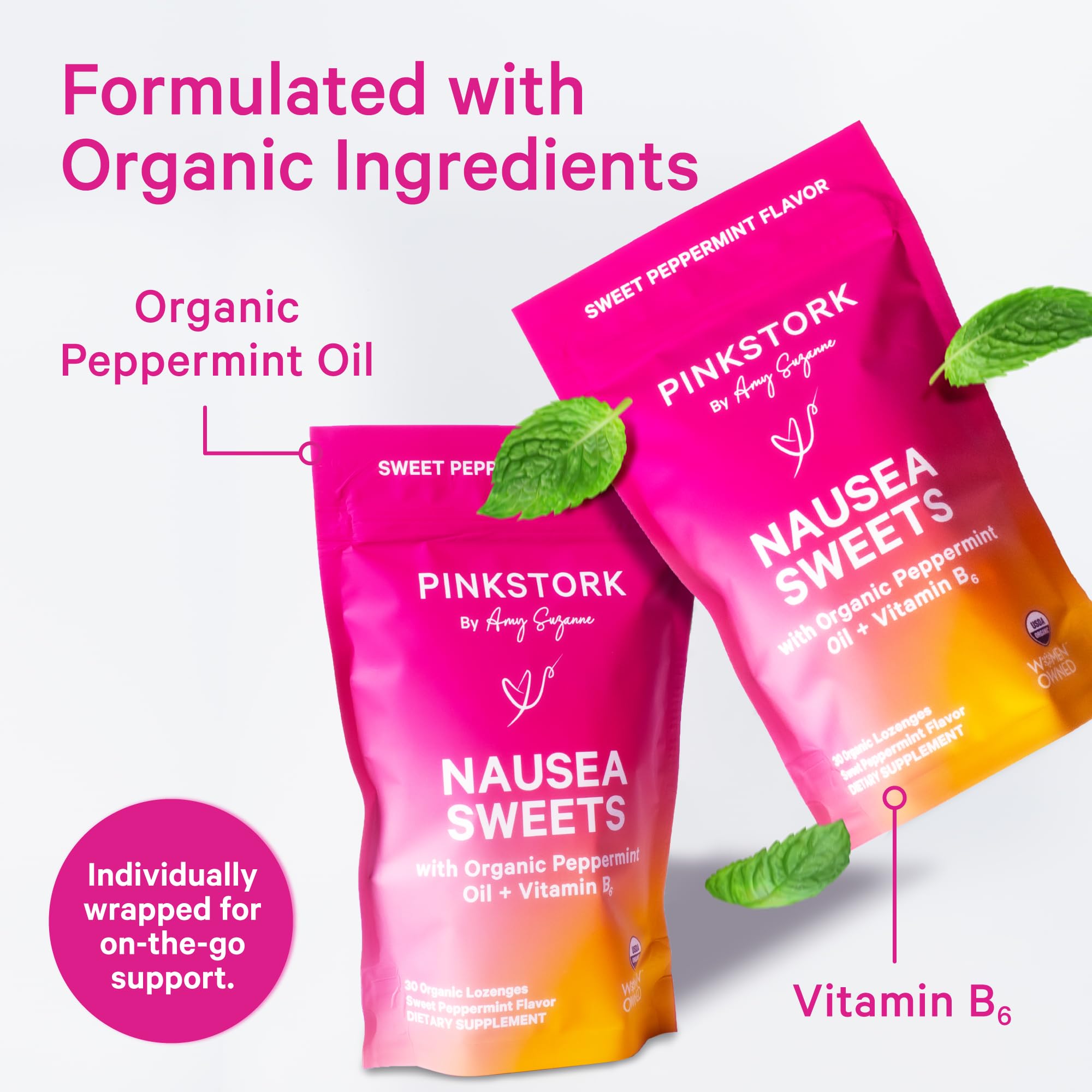 Pink Stork Mood and Stomach Relief Bundle - Magnesium Glycinate and Organic Peppermint Sweets for Morning Sickness and Motion Sickness, Mood Support Pink Stork buy supplements canada