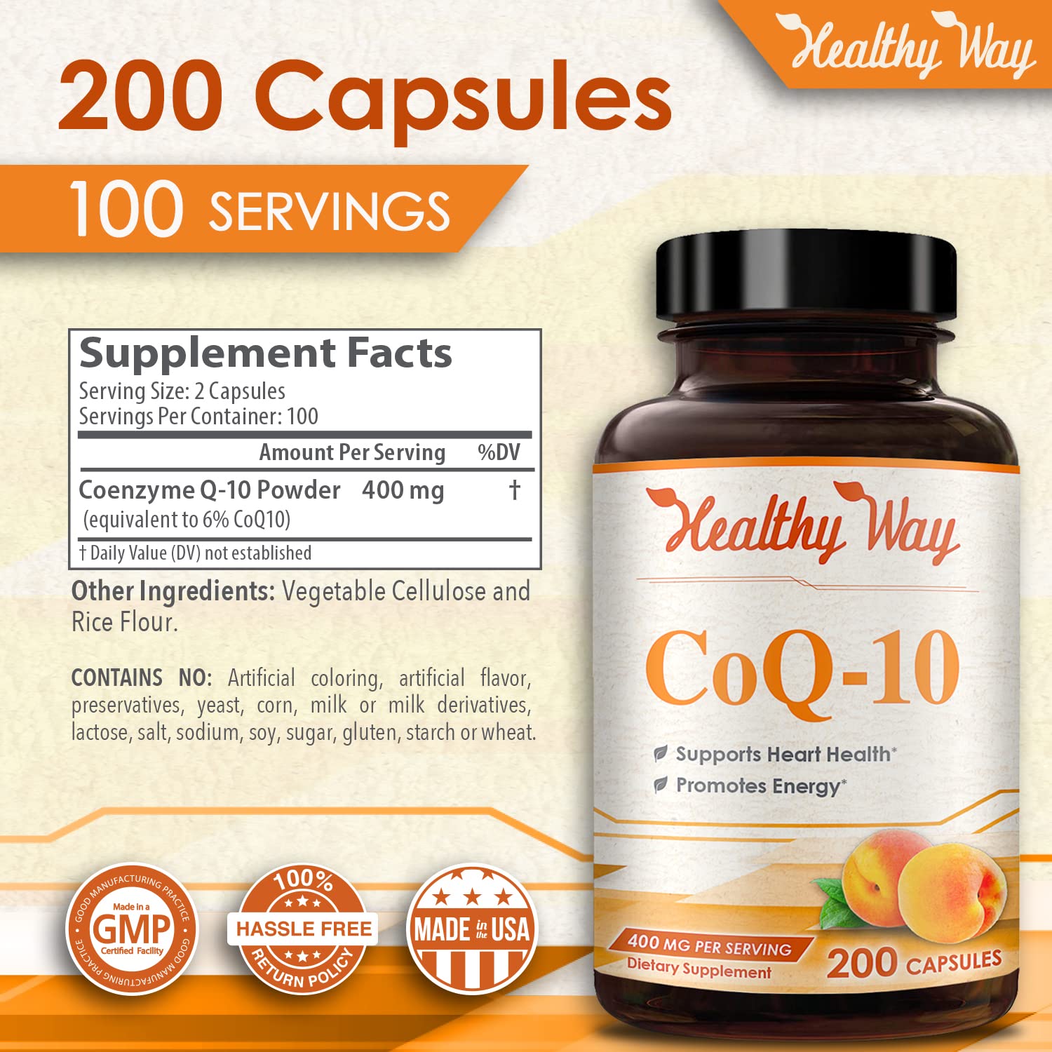 Healthy Way CoQ10 400mg 200 Capsules Non-GMO HealthyWayRx buy supplements canada