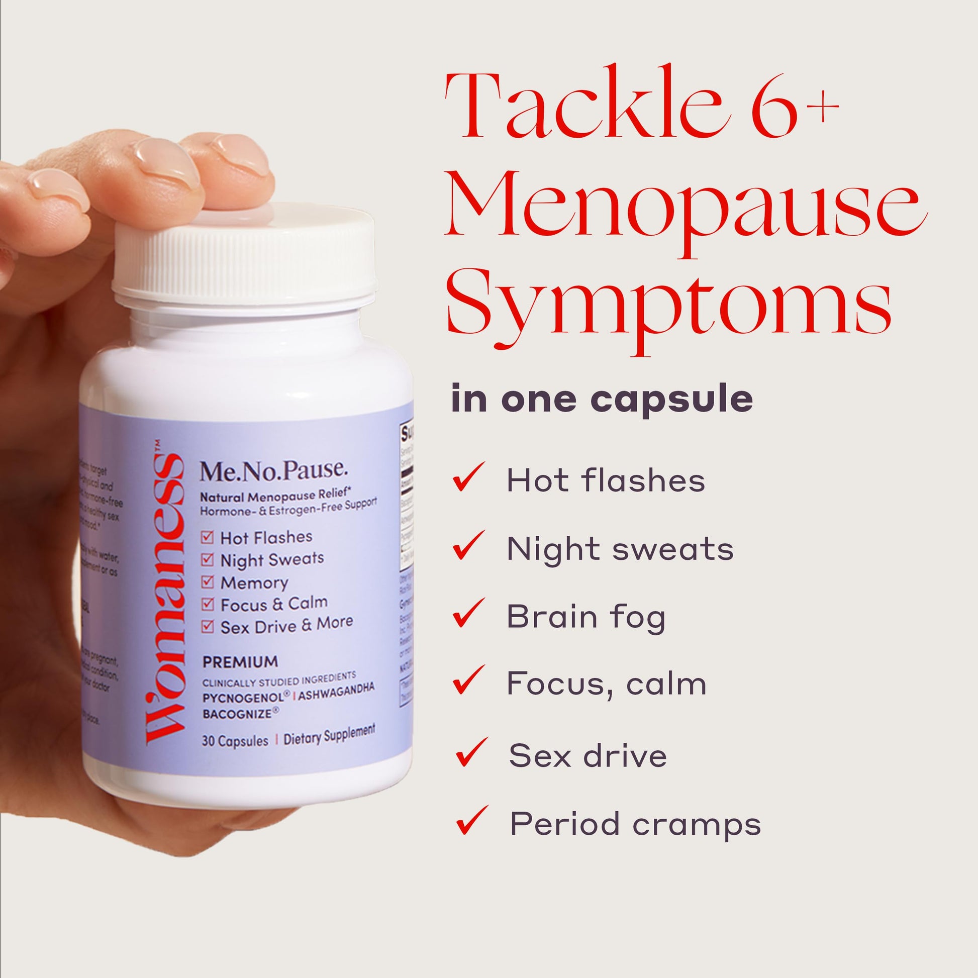 Womaness Menopause Supplements for Women - Hormone Balance for Women Perimenopause and Menopause - Ashwagandha, Pycnogenol and Bacognize for Hot Flashes, Brain Fog and Mood Hormone Free - 30 Capsules Womaness buy supplements canada