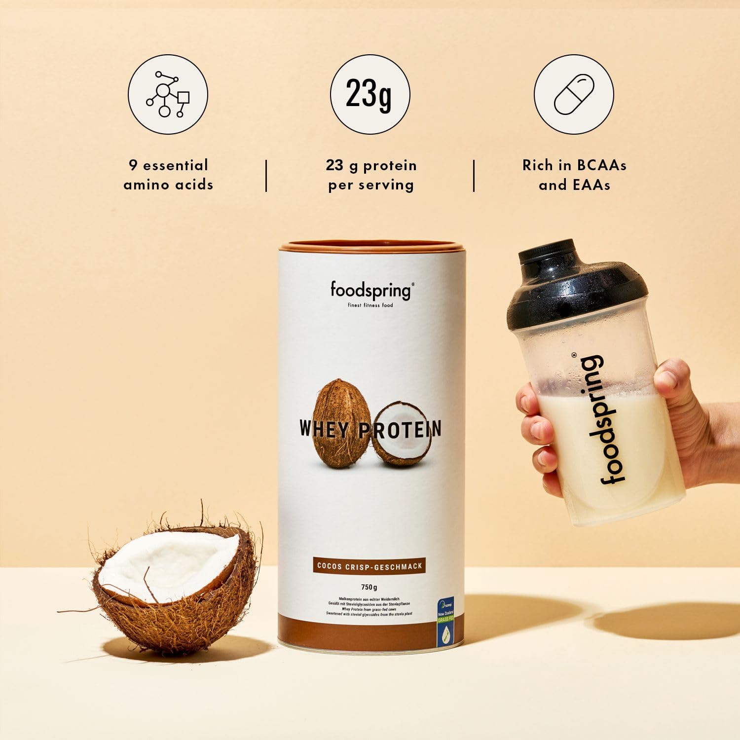 foodspring Whey Protein Powder Coconut – with 23g Protein for Muscle Building, Perfect Solubility, Made from Pasture Milk, Rich in BCAAs & EAAs - 750g foodspring buy supplements canada