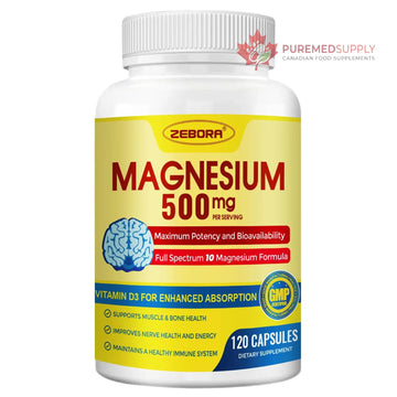 10-in-1 Magnesium Complex Supplement, Magnesium Glycinate 500mg with Citrate & Malate, Chelated High Absorption Plus Vitamin D3 & Zinc - for Nerve, Muscle & Bone Support - 120 Capsules ZEBORA buy supplements canada