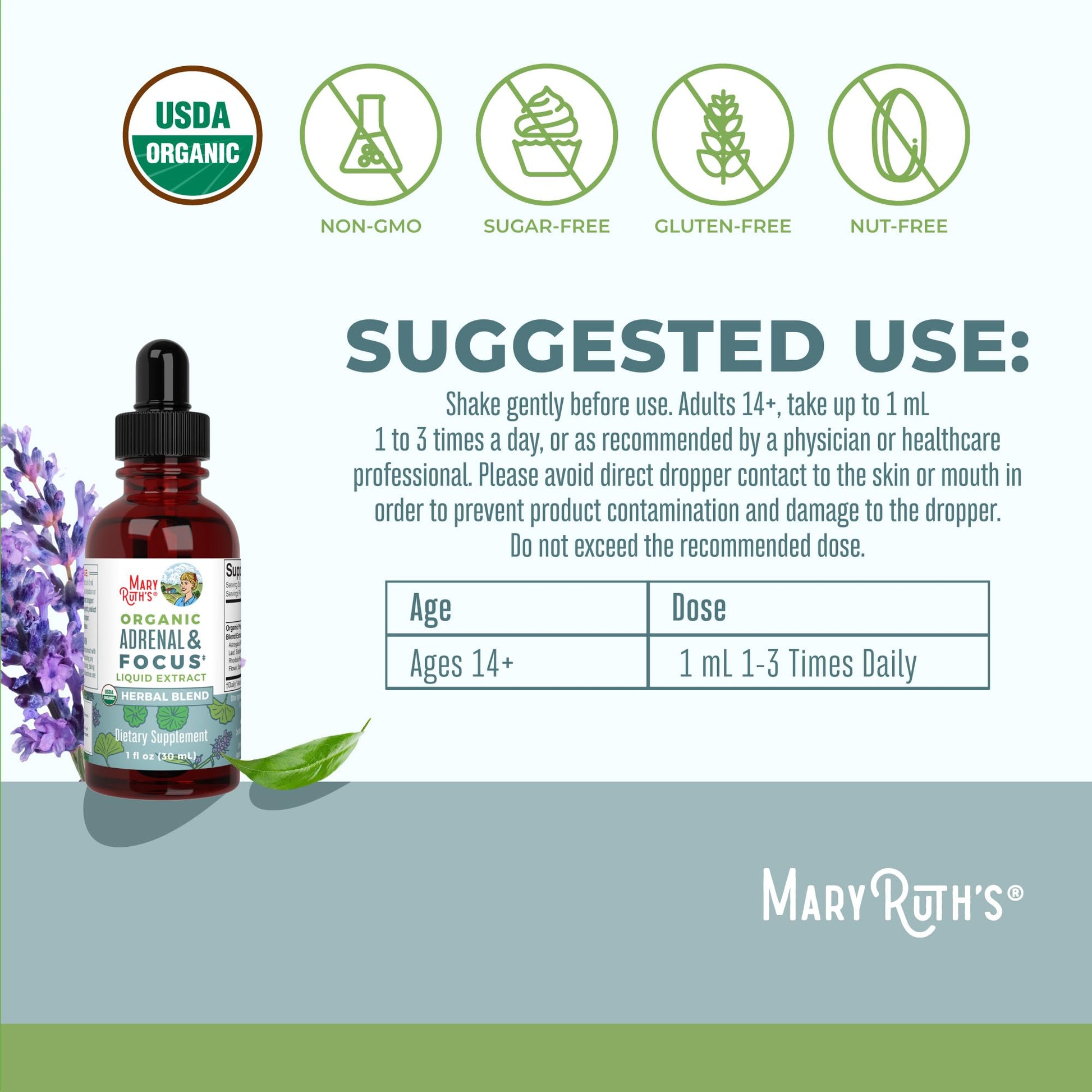 MaryRuth Organics - USDA Organic Brain Nootropic Supplement for Adults with Ginkgo Biloba & Astragalus | Focus & Adrenal Support | Brain & Memory Drops | Vegan | Non-GMO | Gluten Free | 30 Servings MARYRUTH'S buy supplements canada