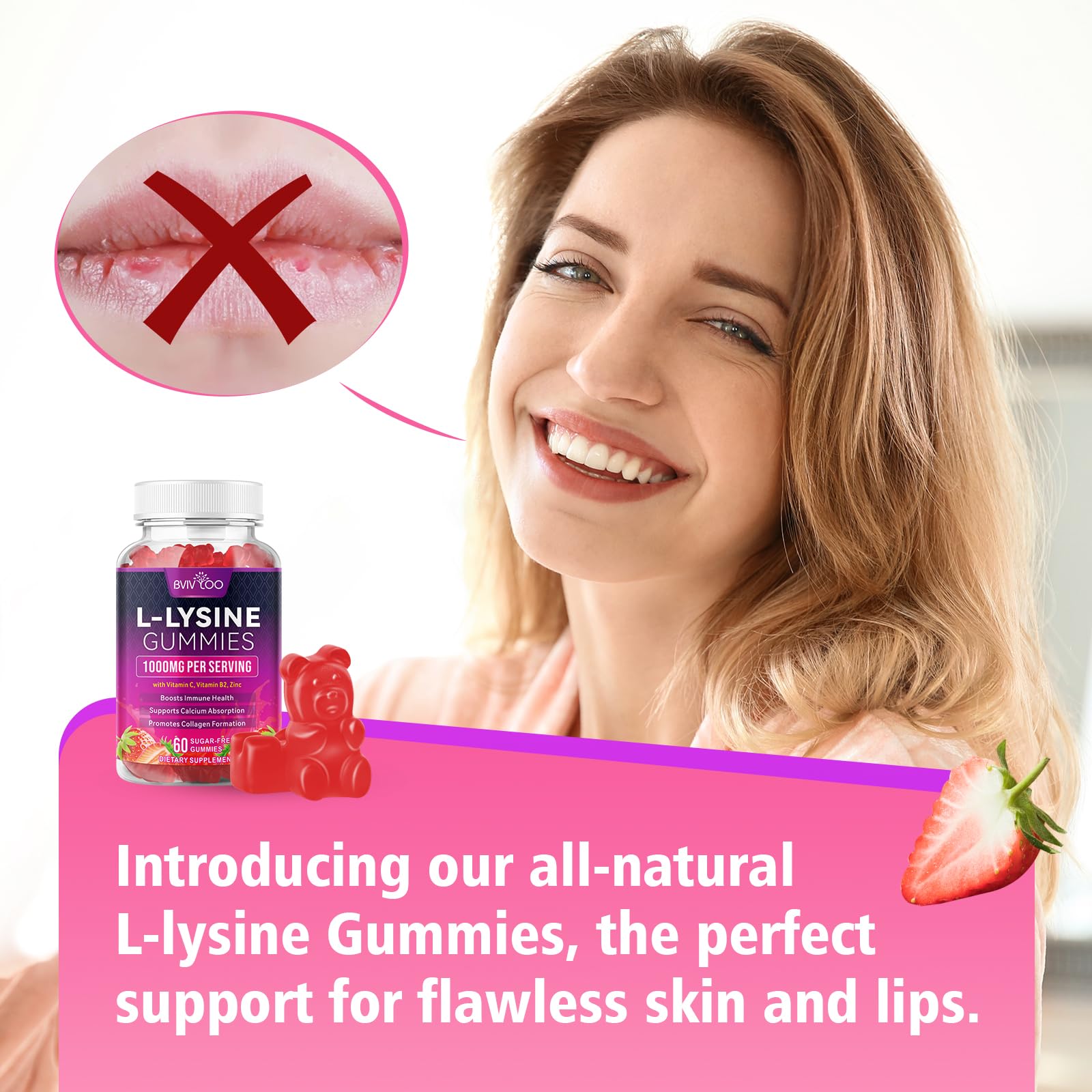 BVIVLOO L-Lysine 1000mg Gummies for Immune Support & Skin Health - High Potency Vegan Gummies, Sugar-Free, Natural Berry Flavor, Gluten-Free Chewable Supplement BVIVLOO buy supplements canada