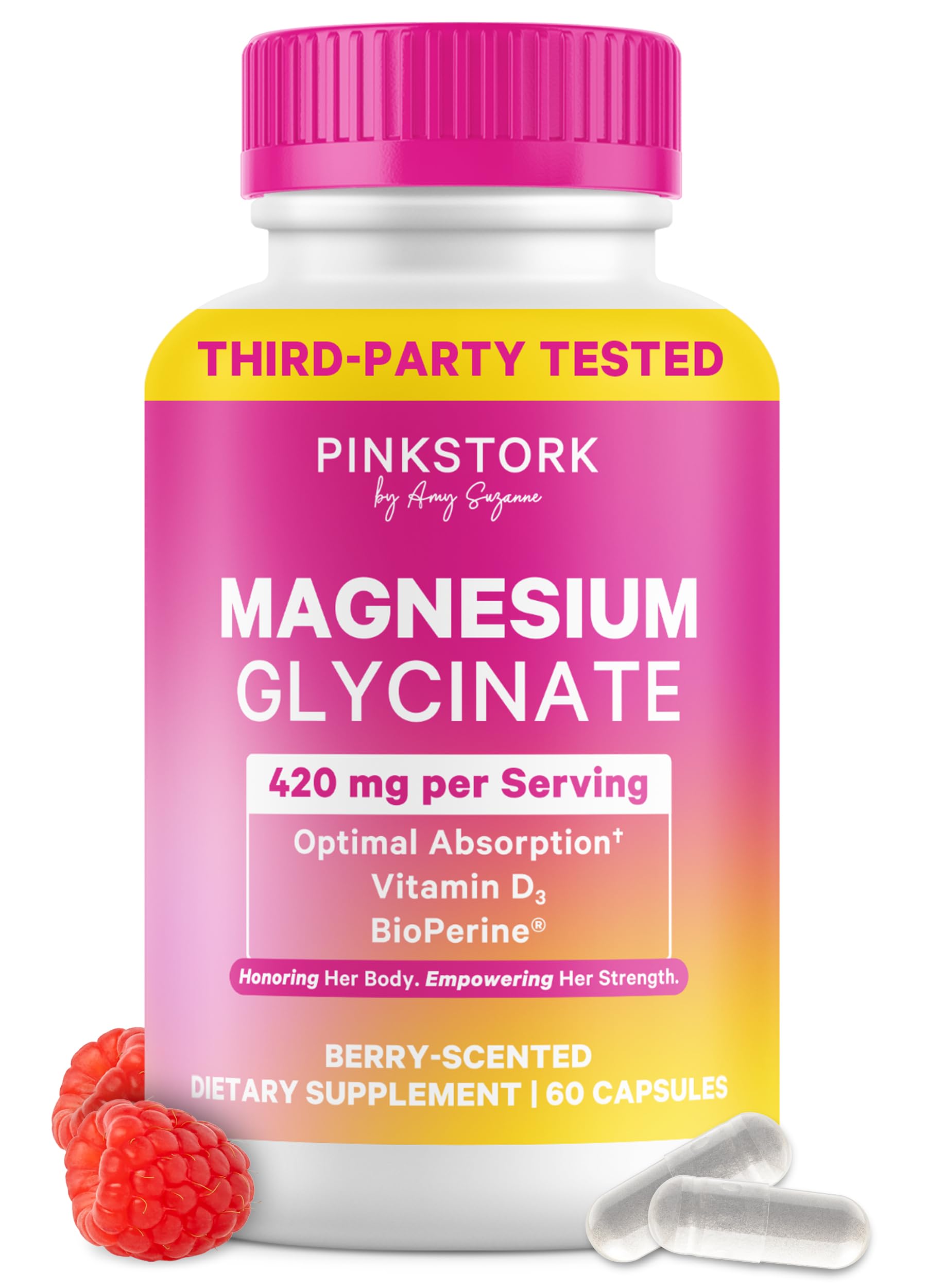 Pink Stork Magnesium Glycinate with Vitamin D - Magnesium Supplement for Women to Support Natural Calm, Mood, and Sleep - Hormone Balance for Women - 60 Capsules, Berry Essence, 1 Month Supply Pink Stork buy supplements canada