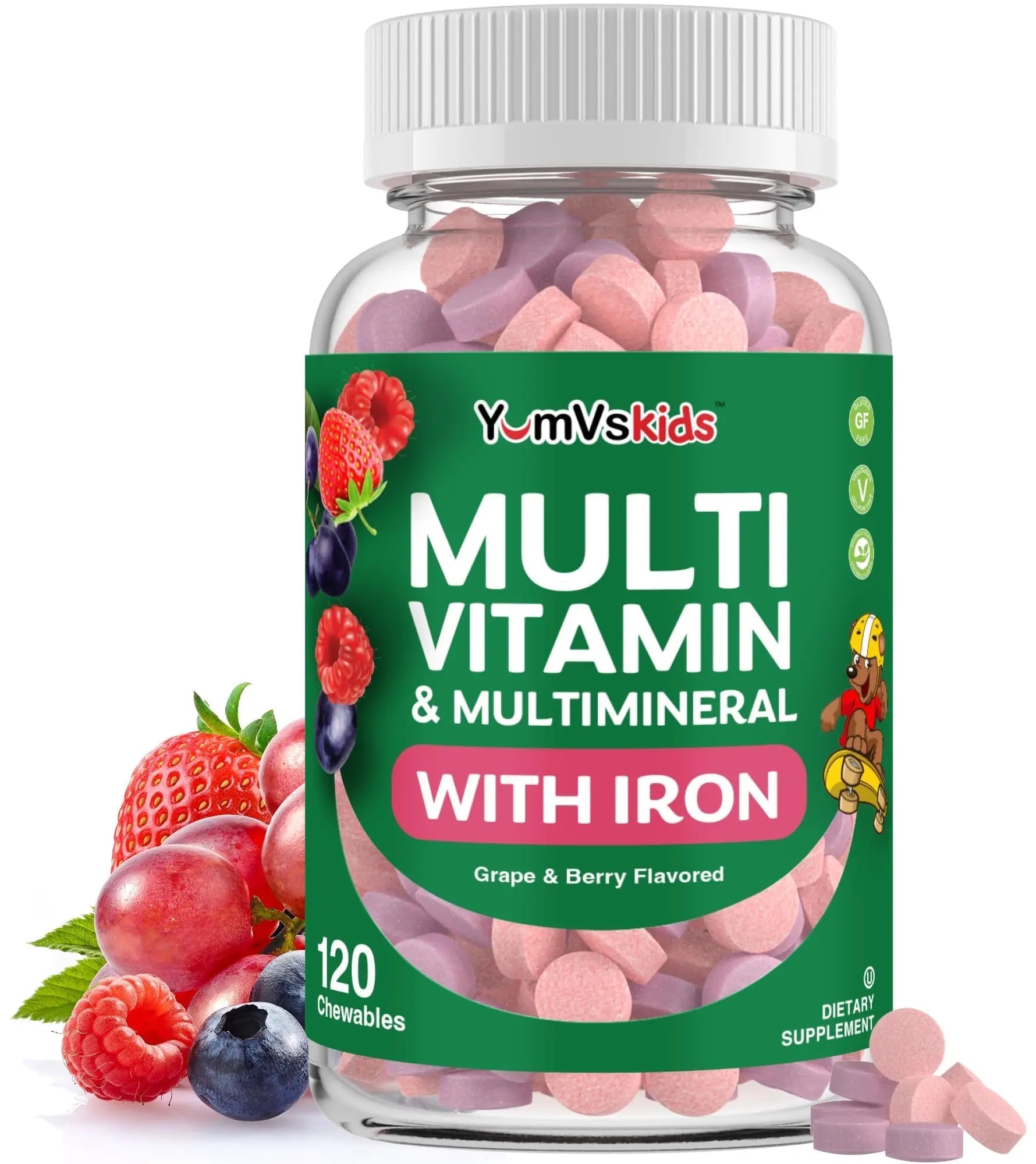 YumVs Kids Multivitamin with Iron & Minerals Chewable Tablets – Grape & Berry Flavor Vitamins for Toddlers & Children Age 2+ – Daily Multivitamin YUM-V'S buy supplements canada