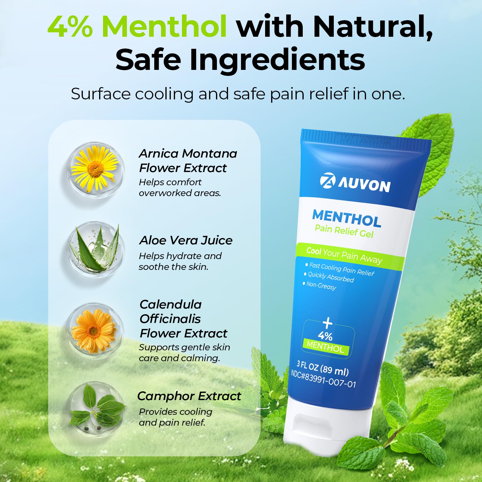 AUVON Menthol Pain Relief Gel for Chronic Joint & Back Pain, Arthritis Pain Reliever for Muscle Pain Relief, Fast-Acting Menthol Cooling Gel Soothes Knee, Hip, Shoulder, Neck Pain, 3 FL OZ Per Pack AUVON buy supplements canada