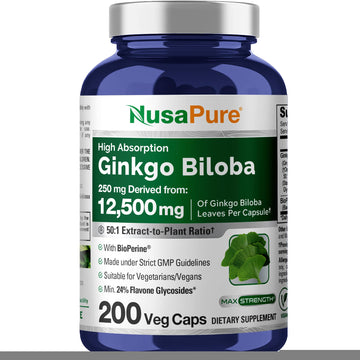 NusaPure Ginkgo Biloba 50:1 Extract, 250 mg Equivalent to 12,500 mg per Veggie Caps 200 Capsules (Vegetarian, Non-GMO, Vegan) Bioperine NusaPure buy supplements canada