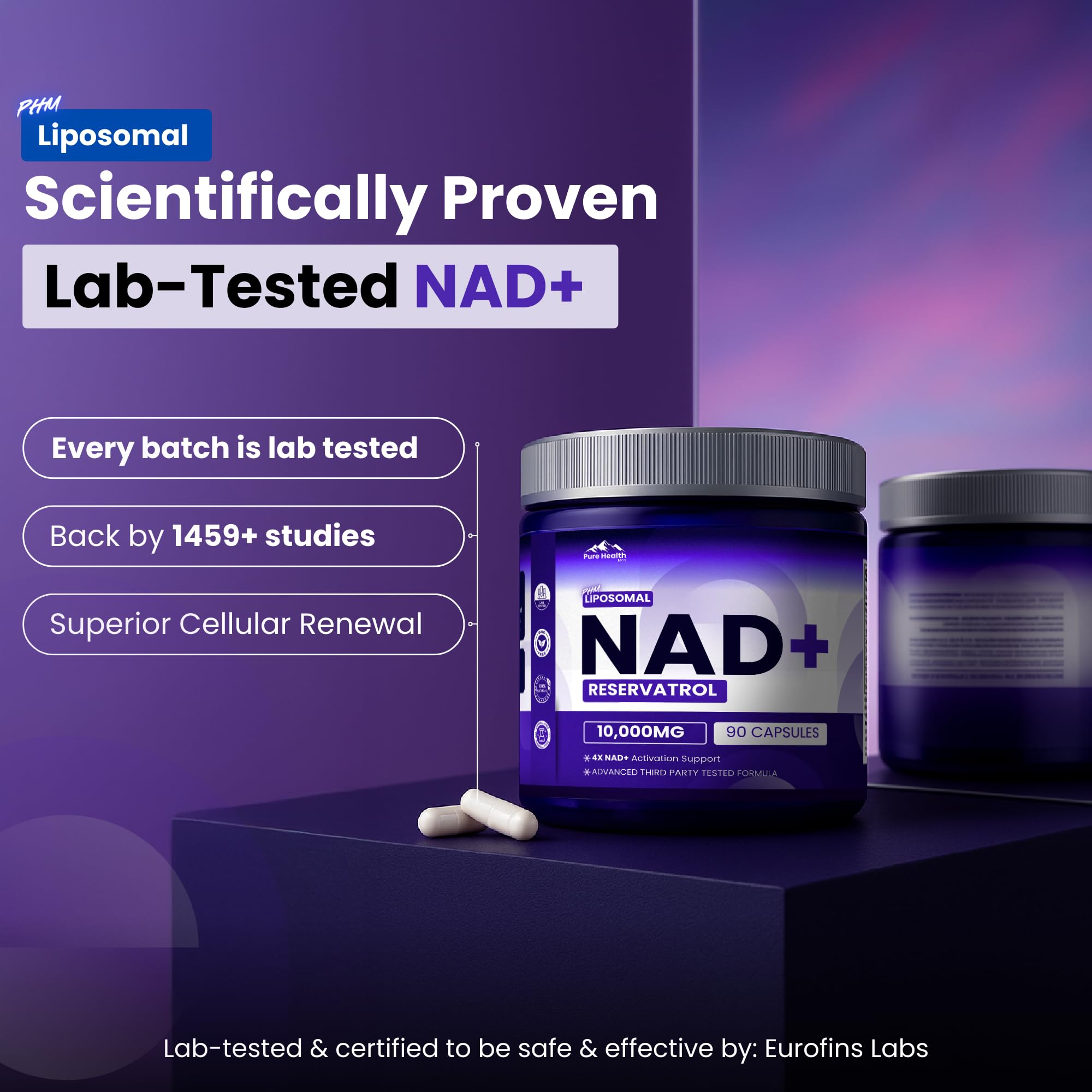 PURE HEALTH MAX PHM NAD Resveratrol Supplement - 10,000MG Extra Strength | NAD+ Liposomal Supplements for Men and Women | NMN & NMNH Alternative | 90 Capsules, 1.5 Months Supply PURE HEALTH MAX buy supplements canada