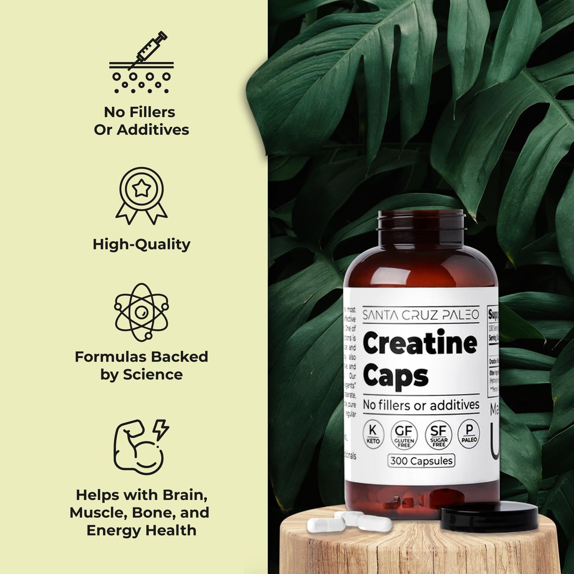 Santa Cruz Paleo Creatine Capsules, Supports Muscle Growth & Energy, Gluten Free, Keto, Sugar Free, Paleo, No Fillers or Additives, Creatine Monohydrate Pills, Santa Cruz Paleo buy supplements canada