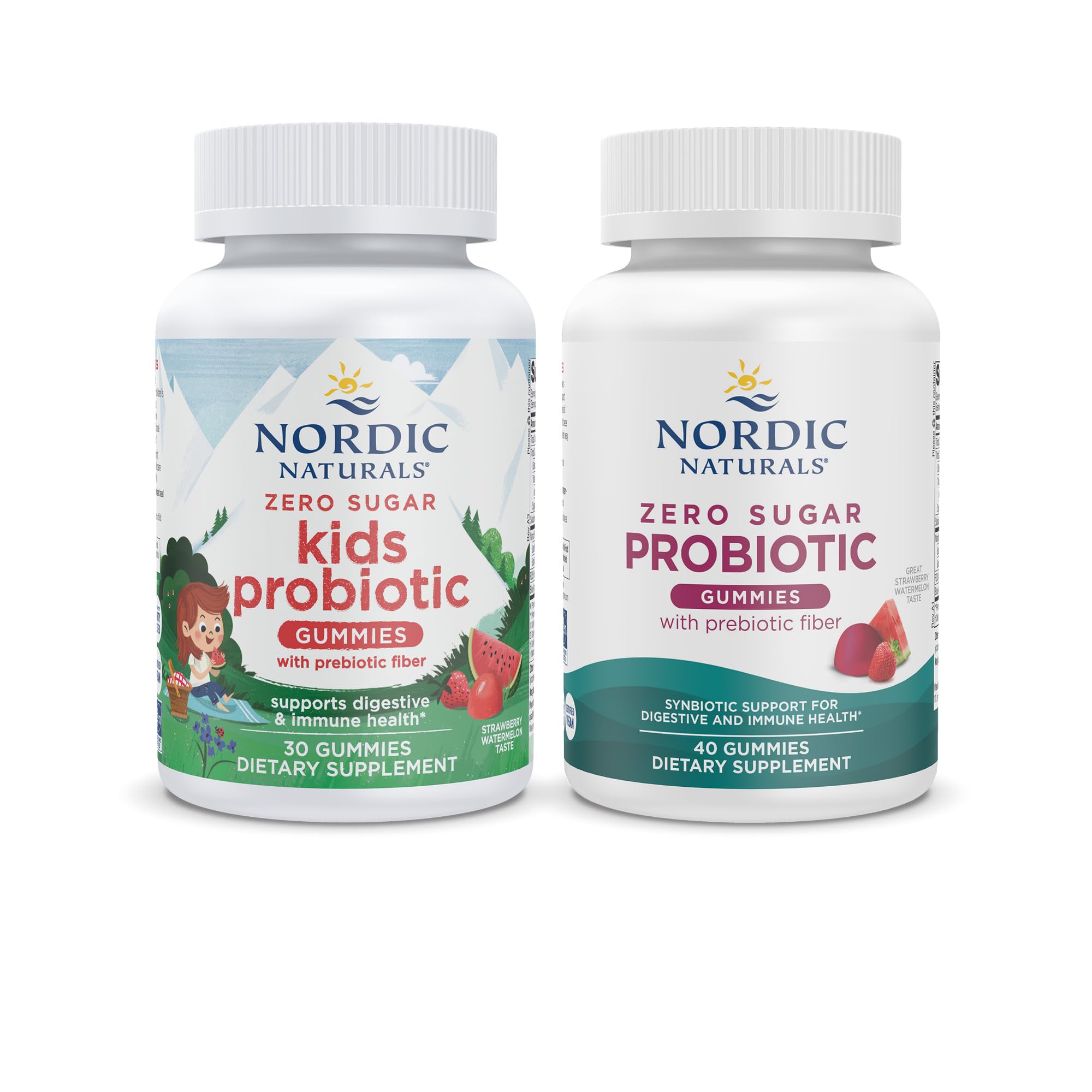 Nordic Naturals Vegan Probiotic Gummies Bundle - Zero Sugar Kids Probiotic Gummies - Strawberry Watermelon Flavor - 30 Gummies, Zero Sugar Probiotic Gummies - Strawberry Watermelon Flavor - 40 Gummies Nordic Naturals buy supplements canada