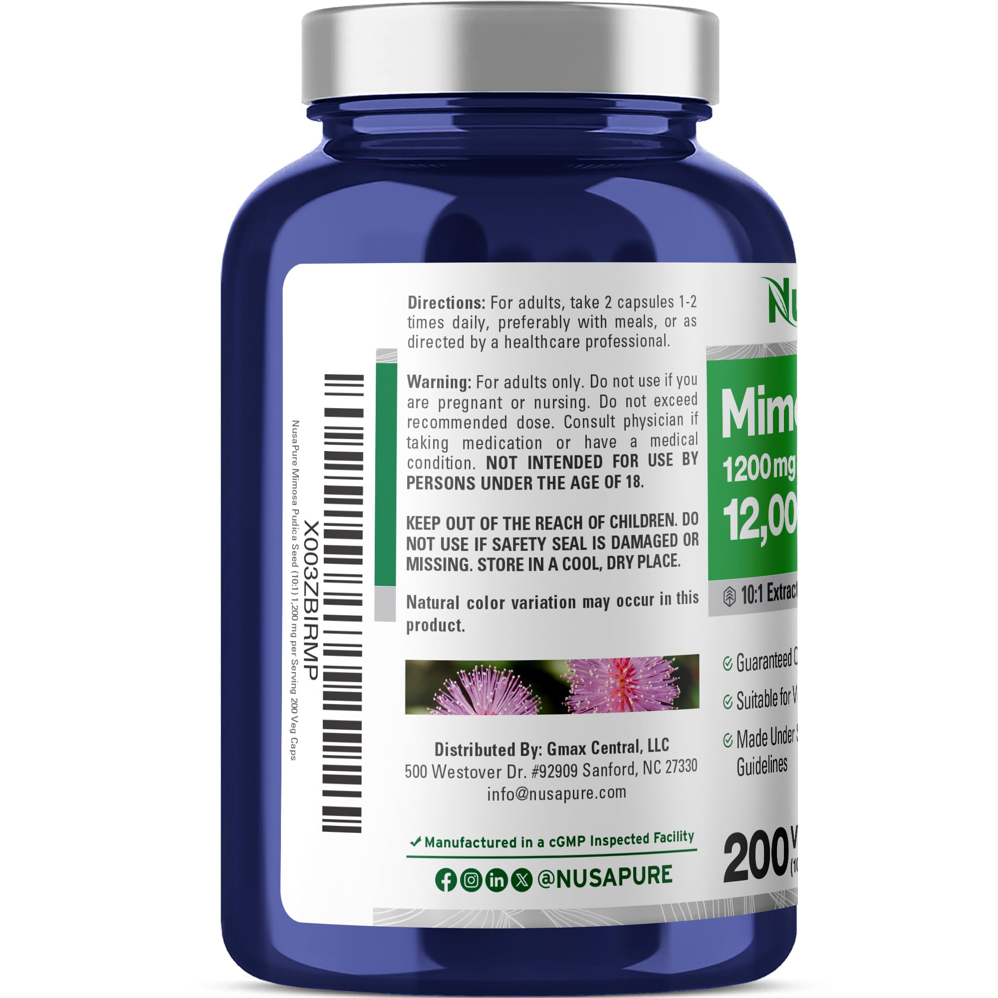 NusaPure Mimosa Pudica Seed 10:1 Extract, 1200 mg Equivalent to 12,000 mg 200 Veg Capsules (Non-GMO, Vegan) NusaPure buy supplements canada
