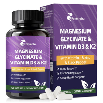 Magnesium Glycinate 600mg Vitamin D3 K2 Supplement with Vitamin C, Zinc, & Aloe Vera - Bone Support, Energy & Mood Manage & Sleep Health for Men & Women, Non-GMO, Vegan, 120 Capsules Femmetra buy supplements canada
