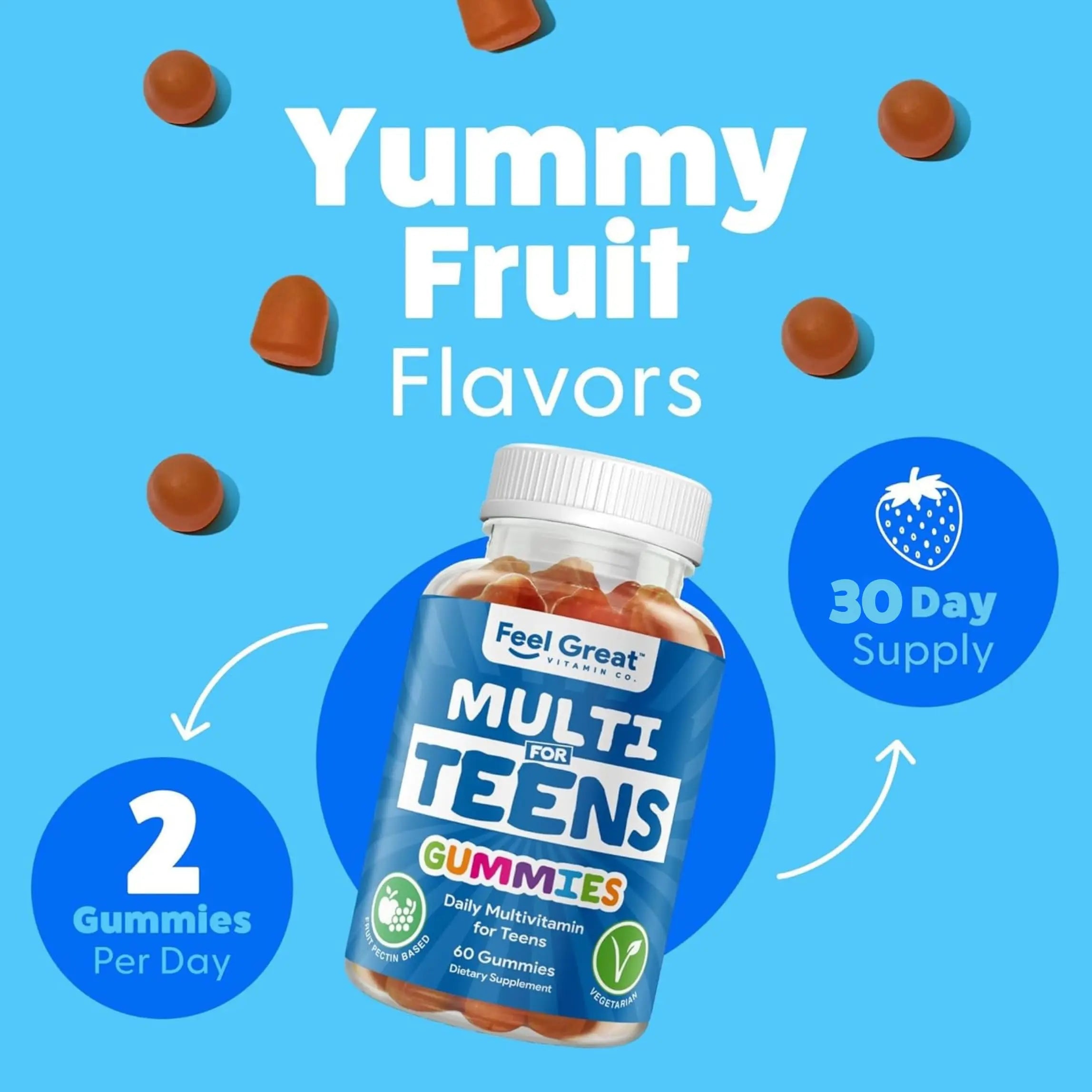 Feel Great Teen Vitamins Multivitamin Gummies | Citrus & Strawberry Flavor for Teen Boys & Girls | for Bone, Muscle & Immune Support | The Feel Great Vitamin Company buy supplements canada