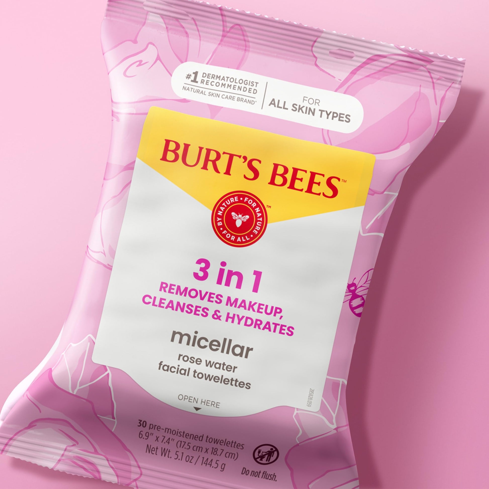 Burt’s Bees Micellar Rose Water Facial Towelettes, 100% Plant Based Cloth; 99% Natural Origin; Remove Makeup, Cleanse, Hydrate; No Oily Residue; All Skin Types; 30 Ct, Pack of 3 (Pack May Vary) Burt's Bees buy supplements canada