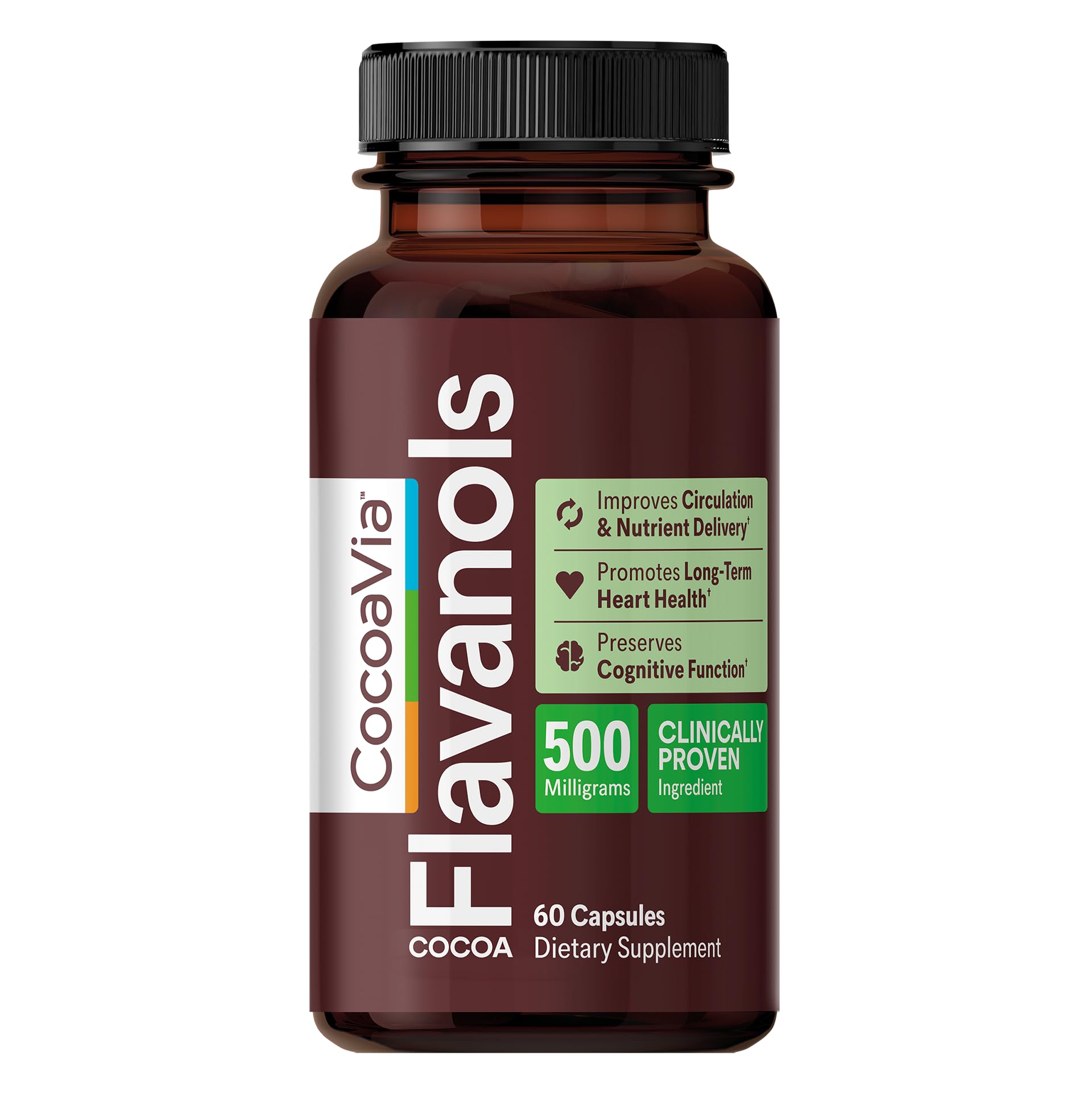 CocoaVia Cocoa Flavanols 500mg – Heart & Brain Support Supplement, High Flavanol Cocoa, Blood Circulation & Memory Booster, Nitric Oxide, Energy & Oxygen Boost, Vegan, Gluten-Free, 60 Capsules CocoaVia buy supplements canada