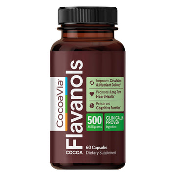 CocoaVia Cocoa Flavanols 500mg – Heart & Brain Support Supplement, High Flavanol Cocoa, Blood Circulation & Memory Booster, Nitric Oxide, Energy & Oxygen Boost, Vegan, Gluten-Free, 60 Capsules CocoaVia buy supplements canada