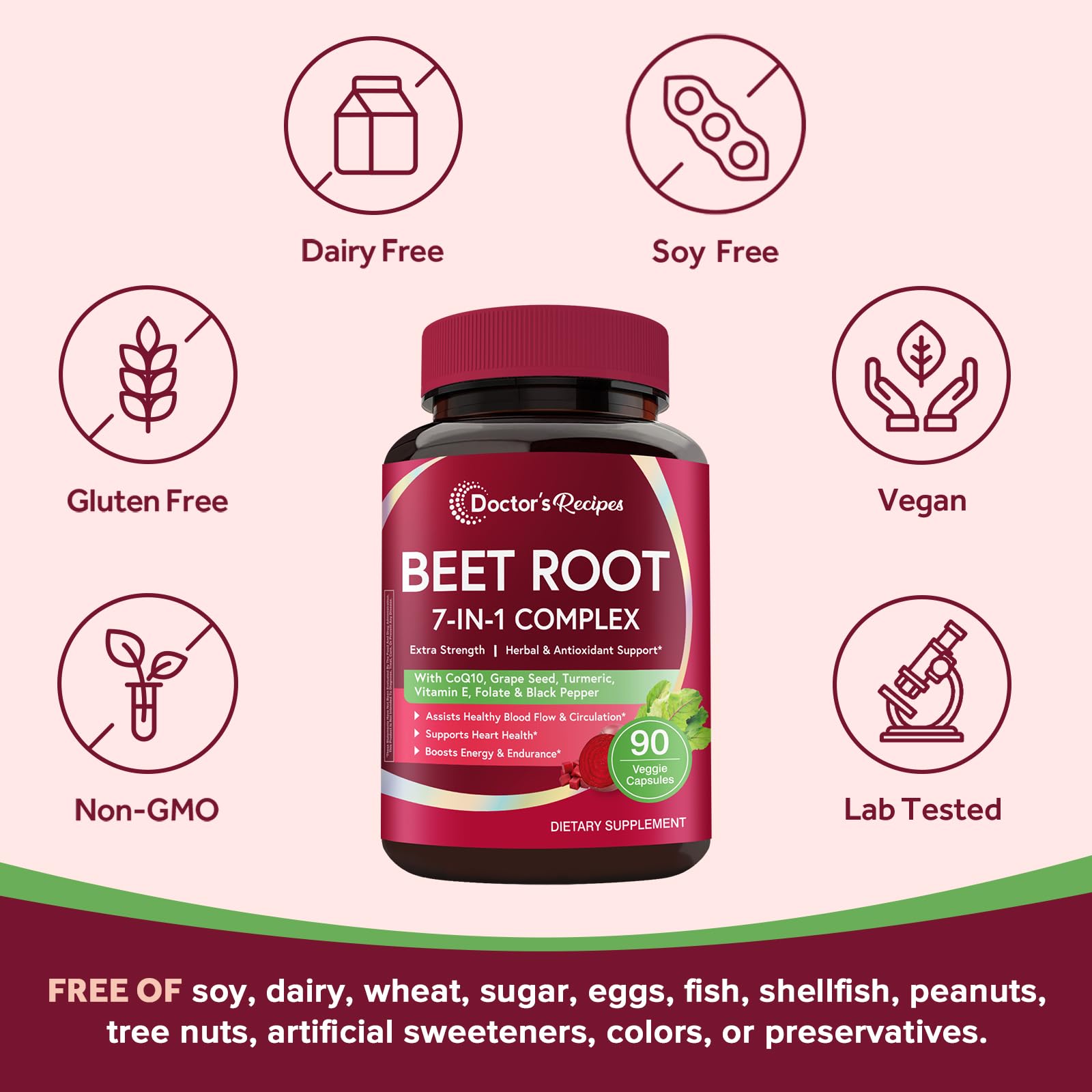 Doctor's Recipes Beet Root Capsules, 20:1 Extract with Grape Seed, CoQ10, Turmeric, Black Pepper for Enhanced Absorption, Supports Heart, Circulation, Energy & Nitric Oxide, Non-GMO, 90 Veg Caps Doctor's Recipes buy supplements canada