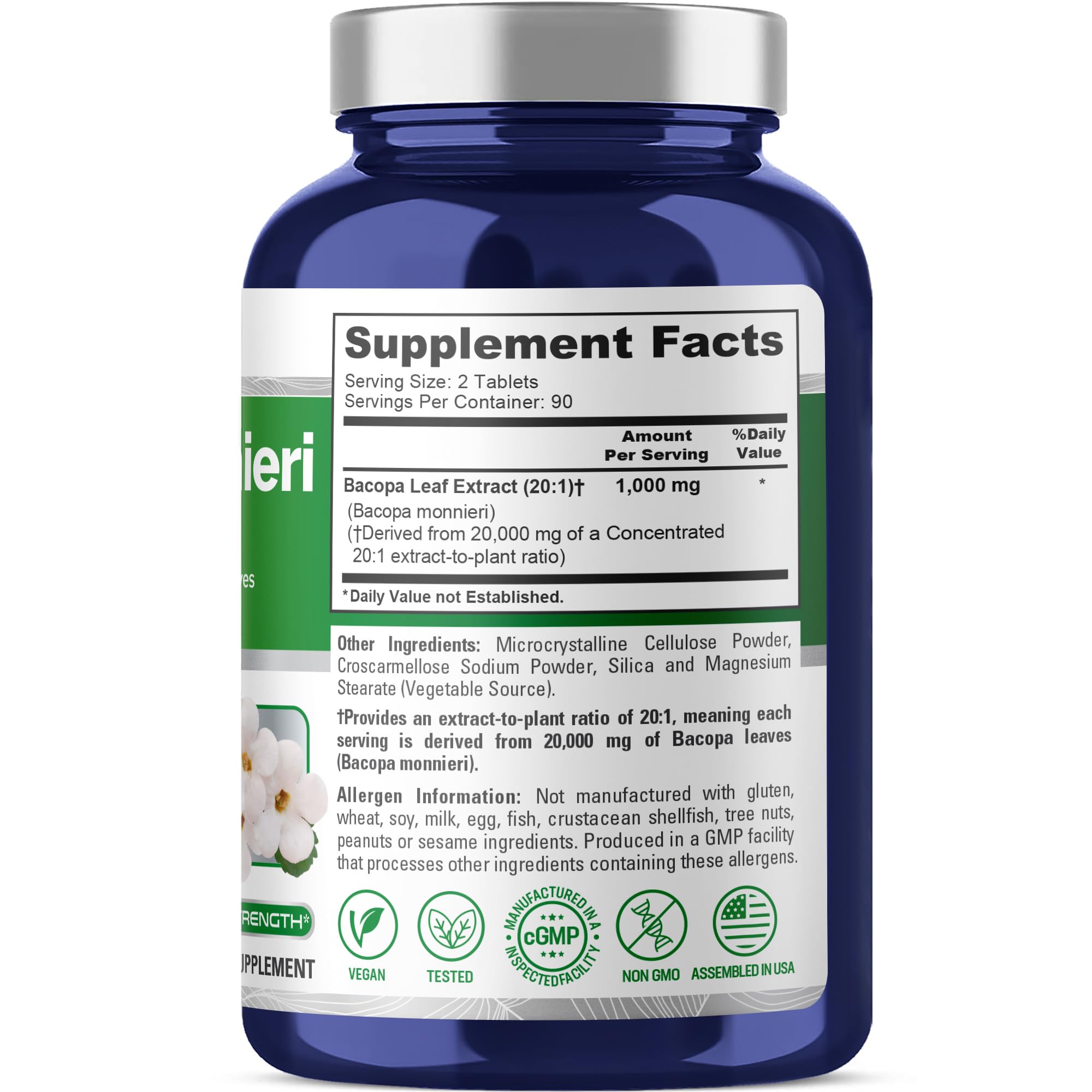 NusaPure Bacopa Leaf Monnieri Extract 20,000 mg 180 Tablets (Extract 20:1, Non-GMO, Gluten Free & Vegan) NusaPure buy supplements canada