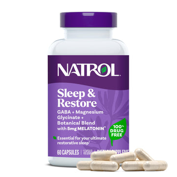 Natrol Sleep & Restore Capsules - Calm Magnesium Glycinate, Magnesium Sleep Aid with GABA, Melatonin 5mg, Botanical Blend, 30 Day Supply Natrol buy supplements canada