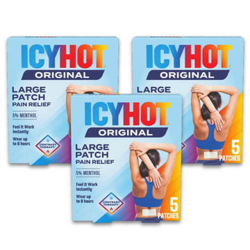 Icy Hot Original Pain Relief Patch, Large Size Comfortable Fabric Patches with Menthol 5%, Ice and Heat Contrast Therapy for Backaches, Joints, Muscle Strains and Arthritis, 5 ct., 3 Pack Icy Hot buy supplements canada