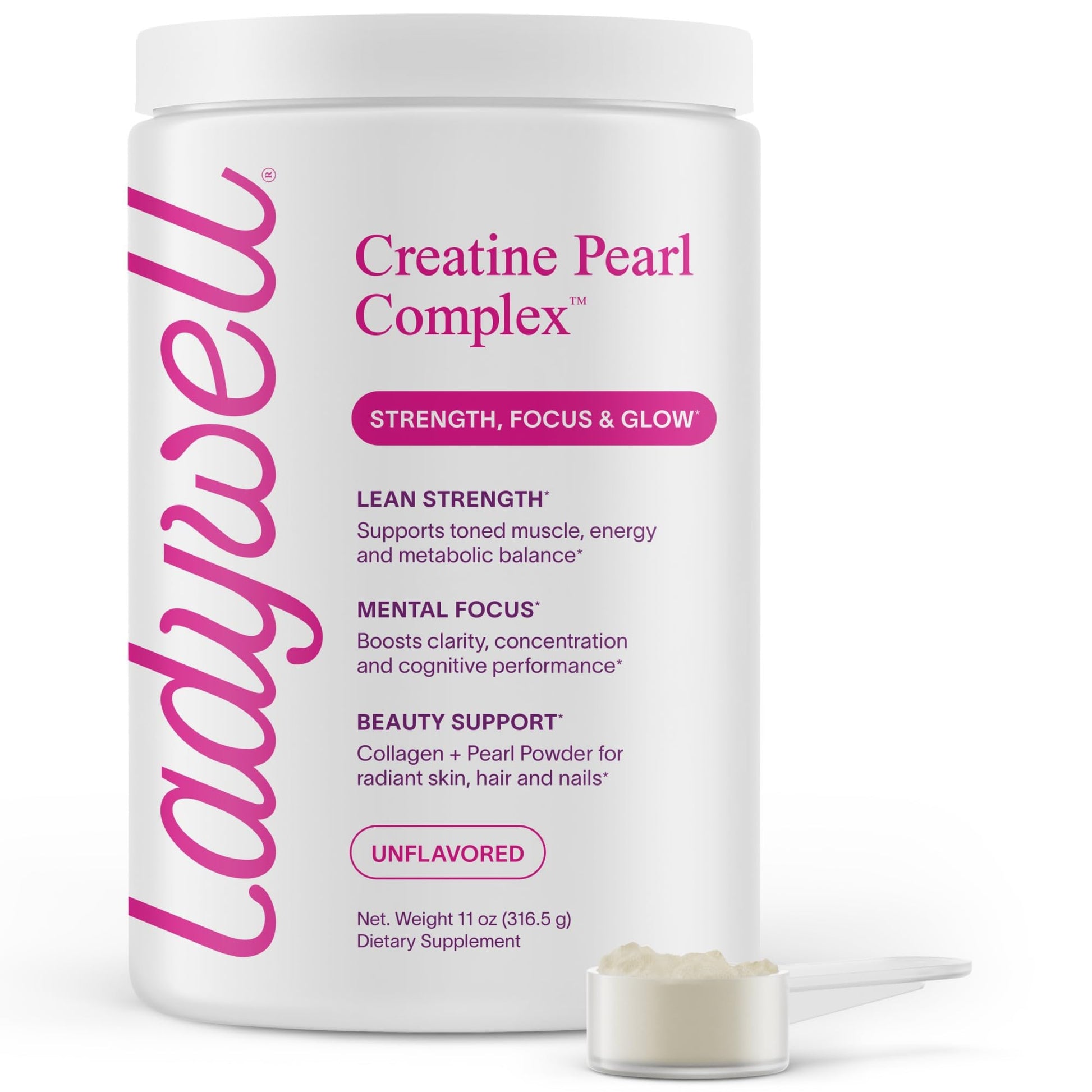 Ladywell Creatine Pearl Complex | 3-in-1 Formula for Women | Creatine Monohydrate, Collagen & Pearl Powder | Supports Energy, Skin Health, Mental Clarity, Metabolism & Lean Muscle | 30 Servings Ladywell buy supplements canada