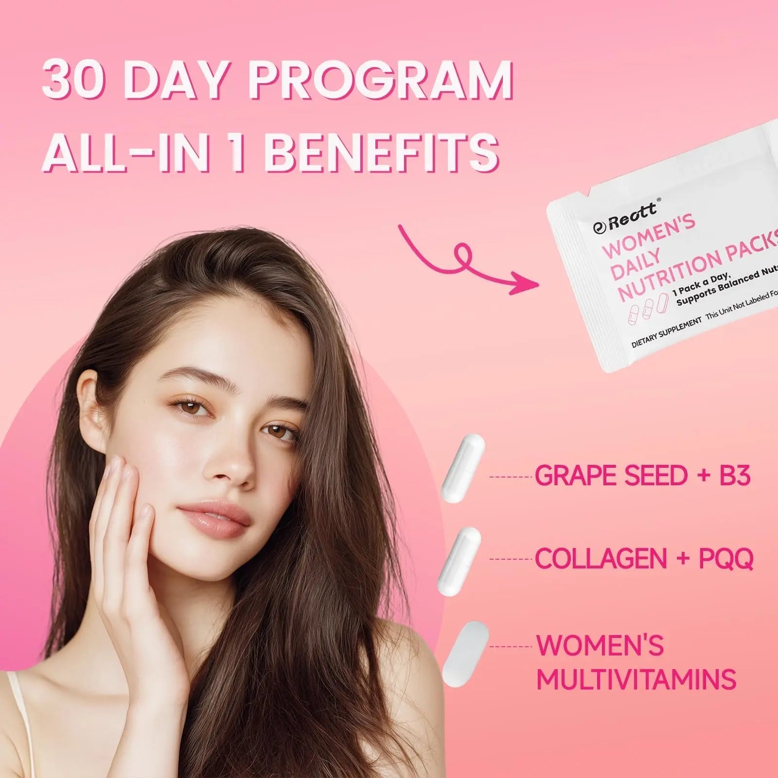 Women's Daily Vitamin Packs with Collagen Peptide, PQQ, 4-IN-1 Multivitamins For Women Health Supports Immune Health, Skin, Brain REOTT buy supplements canada