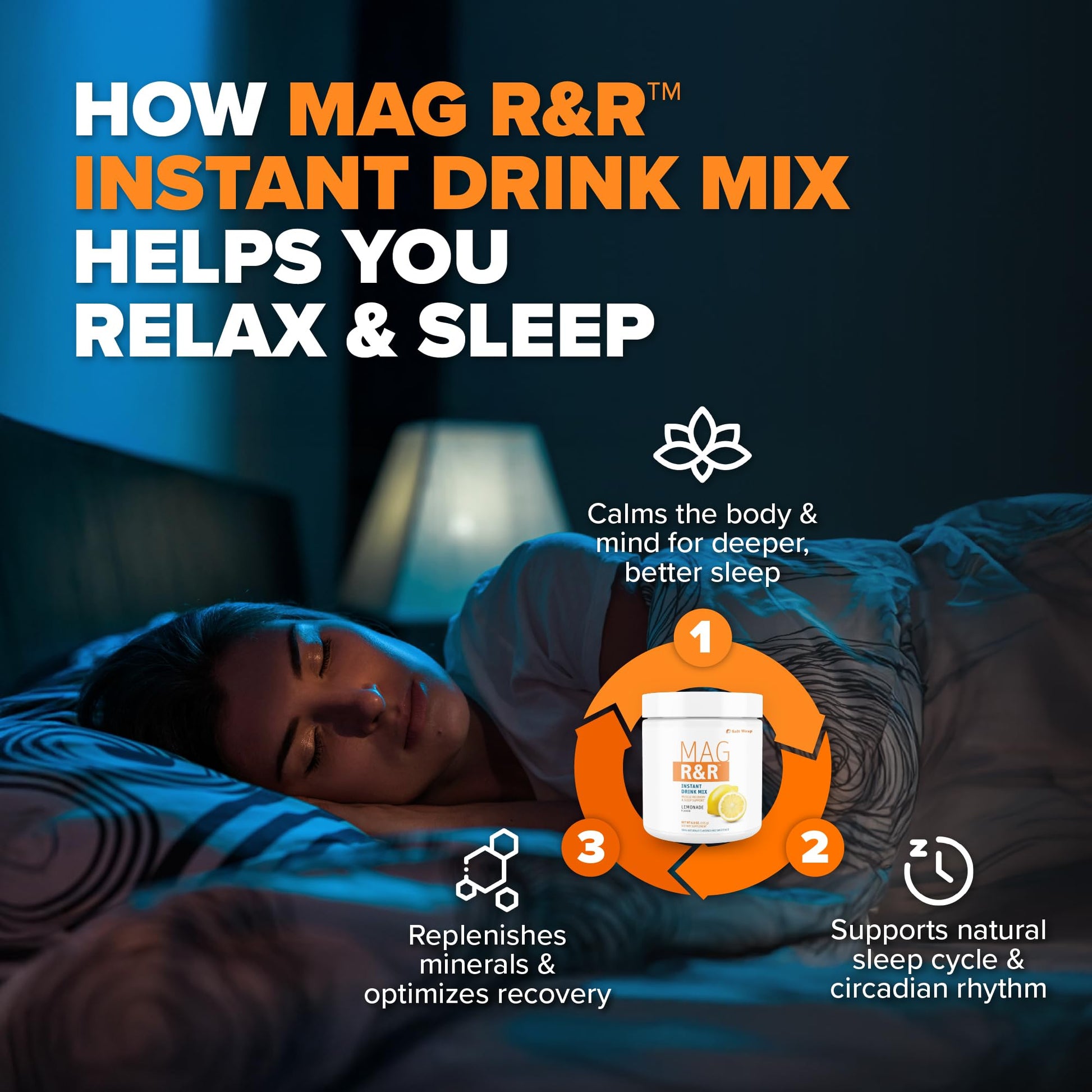 SaltWrap Mag R&R Instant Drink Mix - Sugar-Free Nighttime Magnesium Glycinate Powder with Stevia & FiberSMART® - Muscle Cramp & Leg Cramps Relief, Sleep & Relaxation Support - 30 Servings SaltWrap buy supplements canada