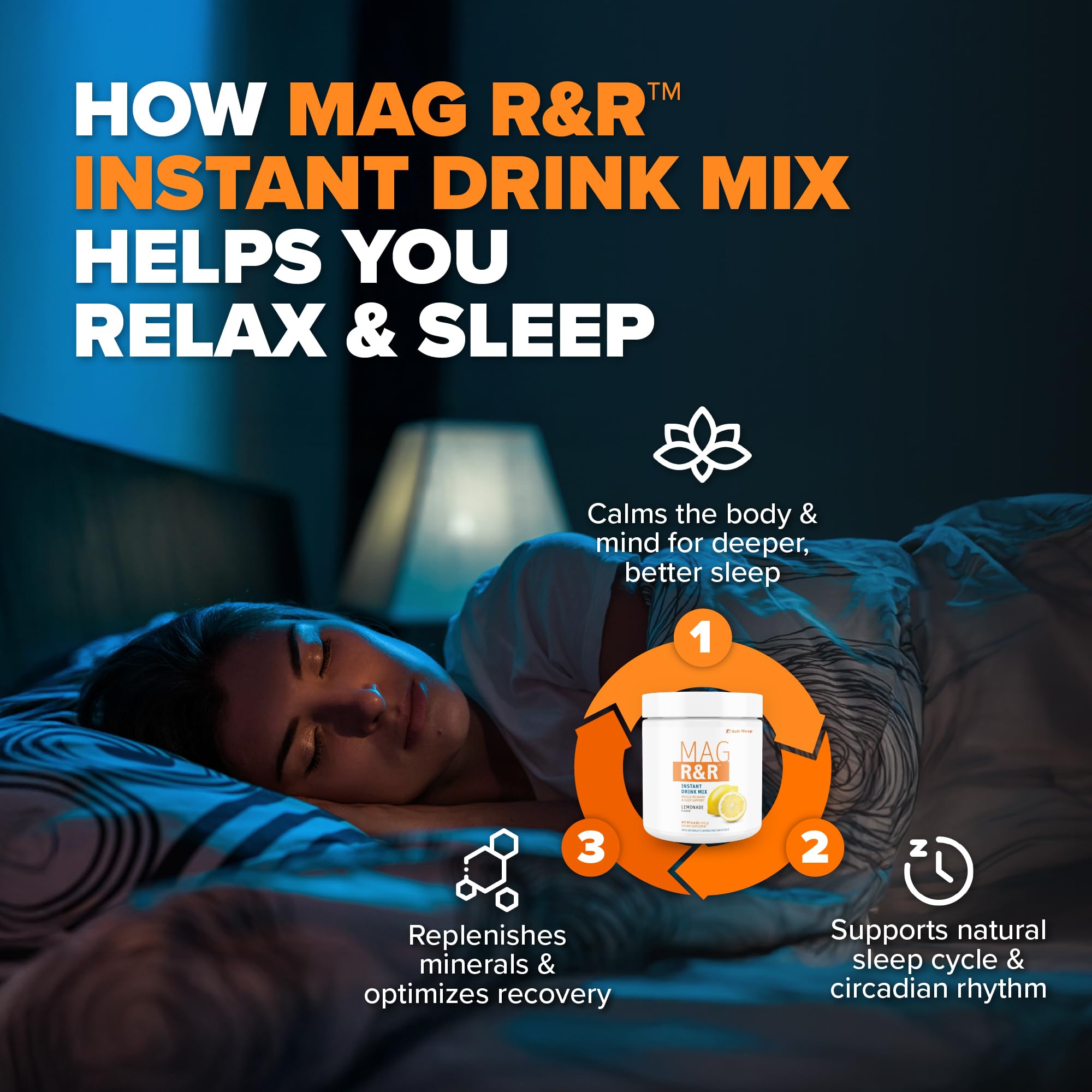 SaltWrap Mag R&R Instant Drink Mix - Sugar-Free Nighttime Magnesium Glycinate Powder with Stevia & FiberSMART® - Muscle Cramp & Leg Cramps Relief, Sleep & Relaxation Support - 30 Servings SaltWrap buy supplements canada