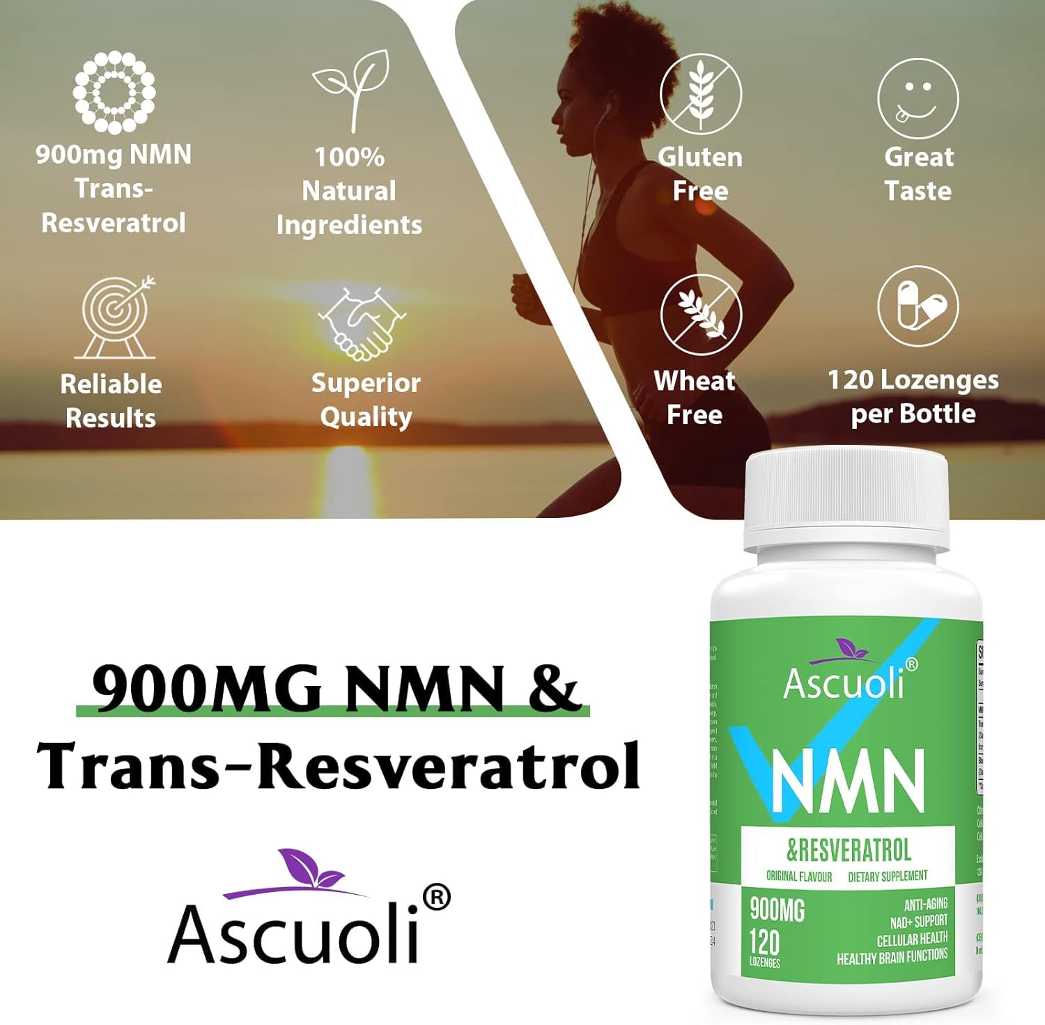 Sublingual NMN 500mg + Trans-Resveratrol 400mg, 3-in-1 Advanced Formula 99% Pure NMN Resveratrol Supplement for Boost* NAD, Cell, Immune, Energy & Muscle, Anti-Aging, 120 Lozenges, 120-Day Supply Ascuoli buy supplements canada