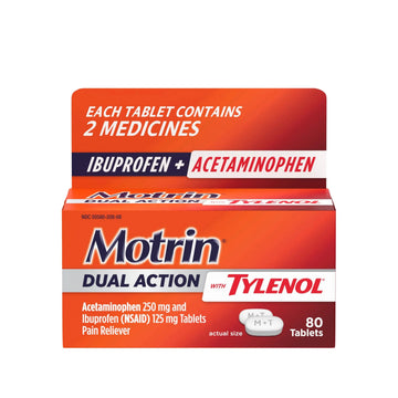 Motrin Dual Action with Tylenol, Fast-Acting Dual Action Pain Reliever with Ibuprofen & Acetaminophen for Minor Aches & Pains, Ibuprofen (NSAID) 125 mg & Acetaminophen 250 mg, 80 ct Motrin buy supplements canada