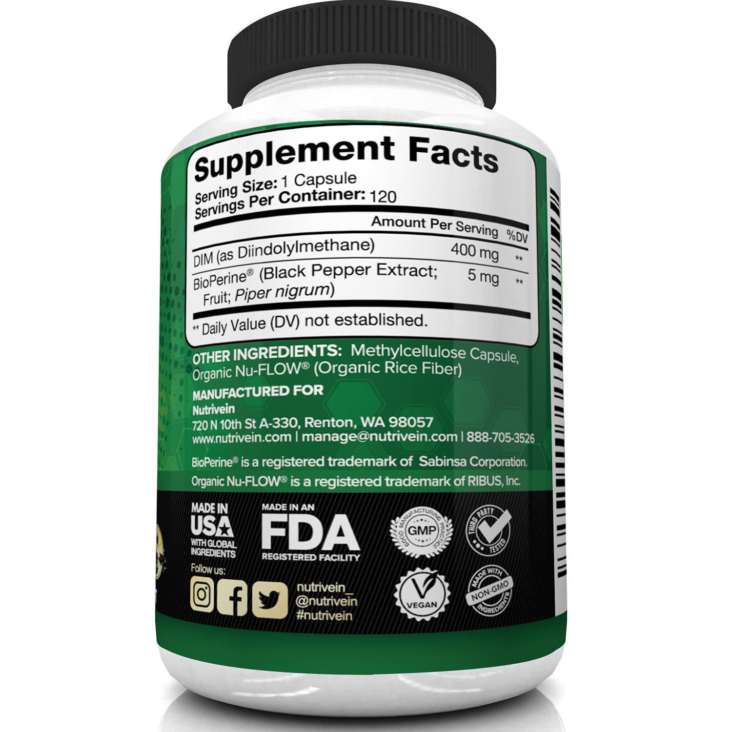 Nutrivein DIM Supplement 400mg Diindolylmethane Plus Bioperine - Maintain Hormone Nutrivein buy supplements canada