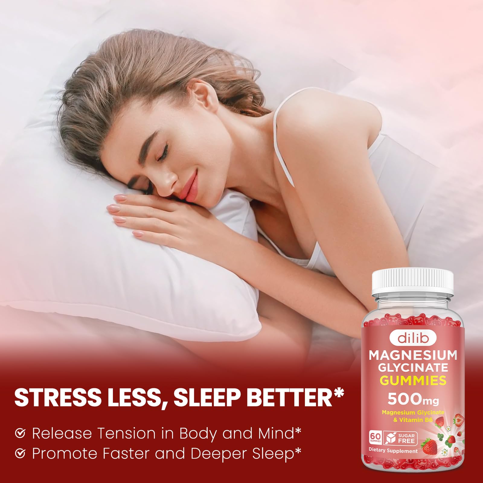 Magnesium Glycinate Gummies 500mg - Magnesium Supplement with Vitamin B6 for Adults & Magnesium for Kids - Calm Magnesium for Sleep, Mood, Muscle Support - Strawberry Flavor, 60 Gummies dilib buy supplements canada