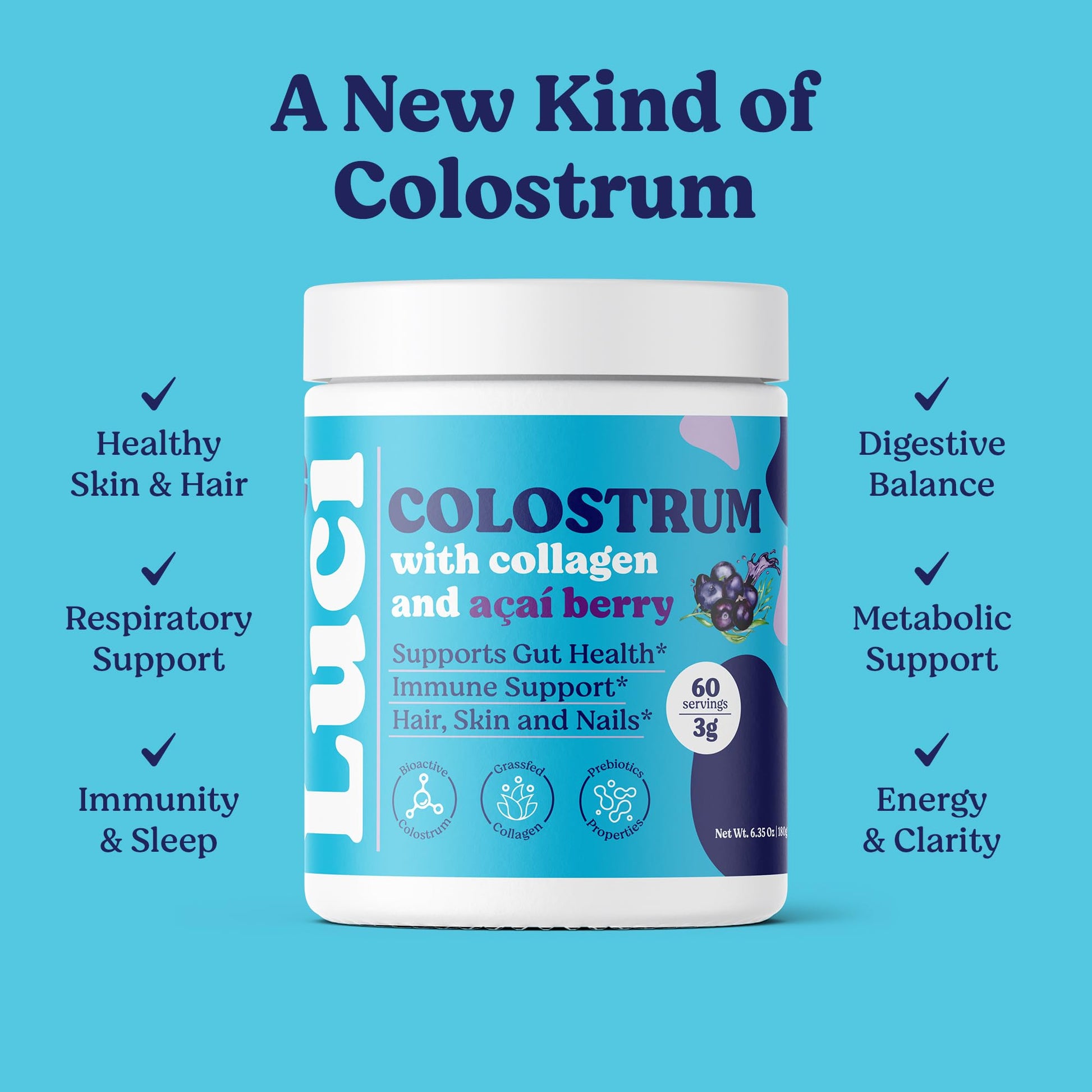Luci Colostrum Powder 60 Servings, 3 in 1 with Collagen Peptides and Acai, Bovine Colostrum for Gut Health, Bloating, Collagen Protein for Muscle, Skin, Hair, Nails and Immunity, Gluten & Fat Free Luci Nutrition buy supplements canada