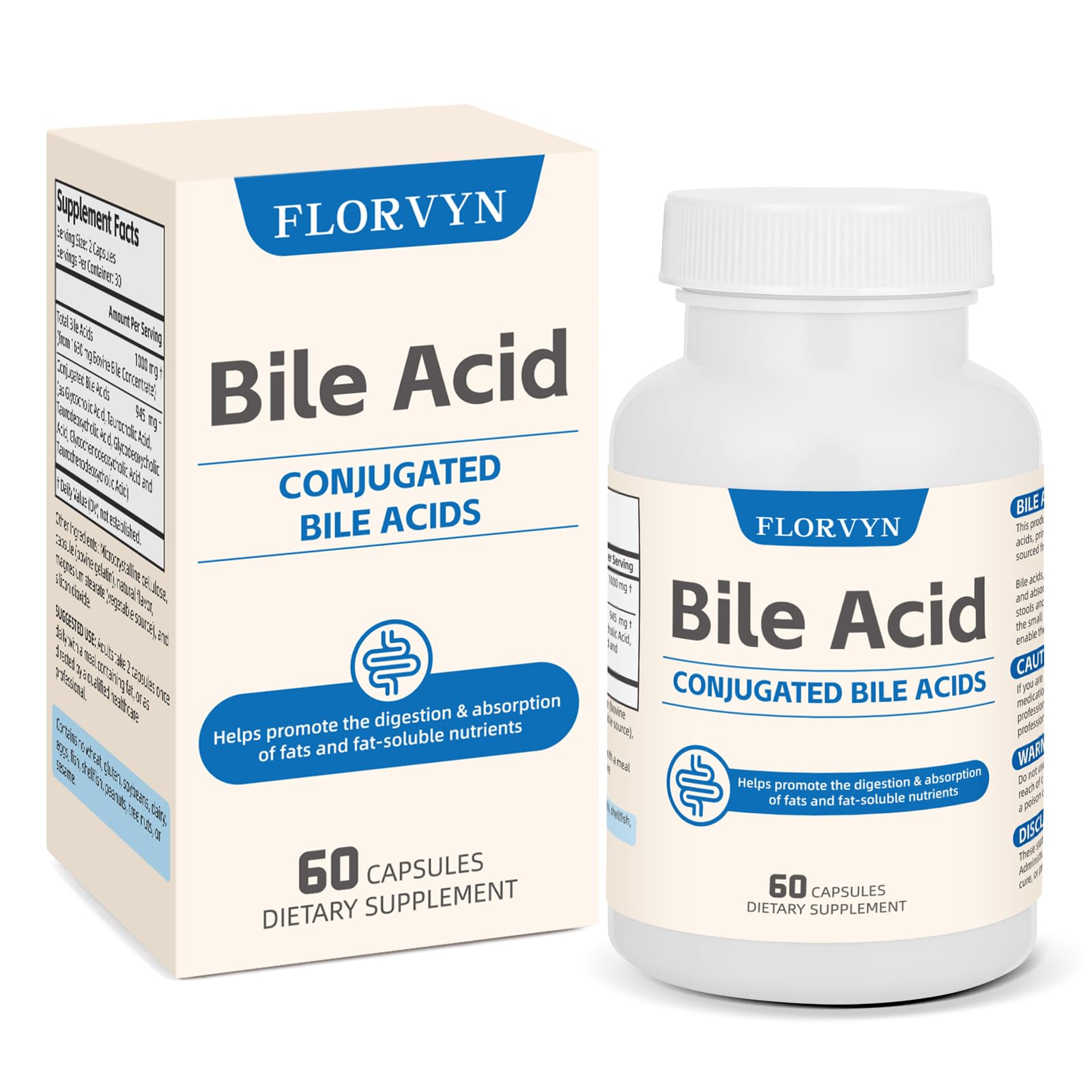 Florvyn Conjugated Bile Acid Supplement 1000mg – Supports Fat Digestion & Absorption of Fats & Fat-Soluble Nutrients, Gut Comfort & Nutrient Utilization, 60 Capsules, 30 Day Supply Florvyn buy supplements canada