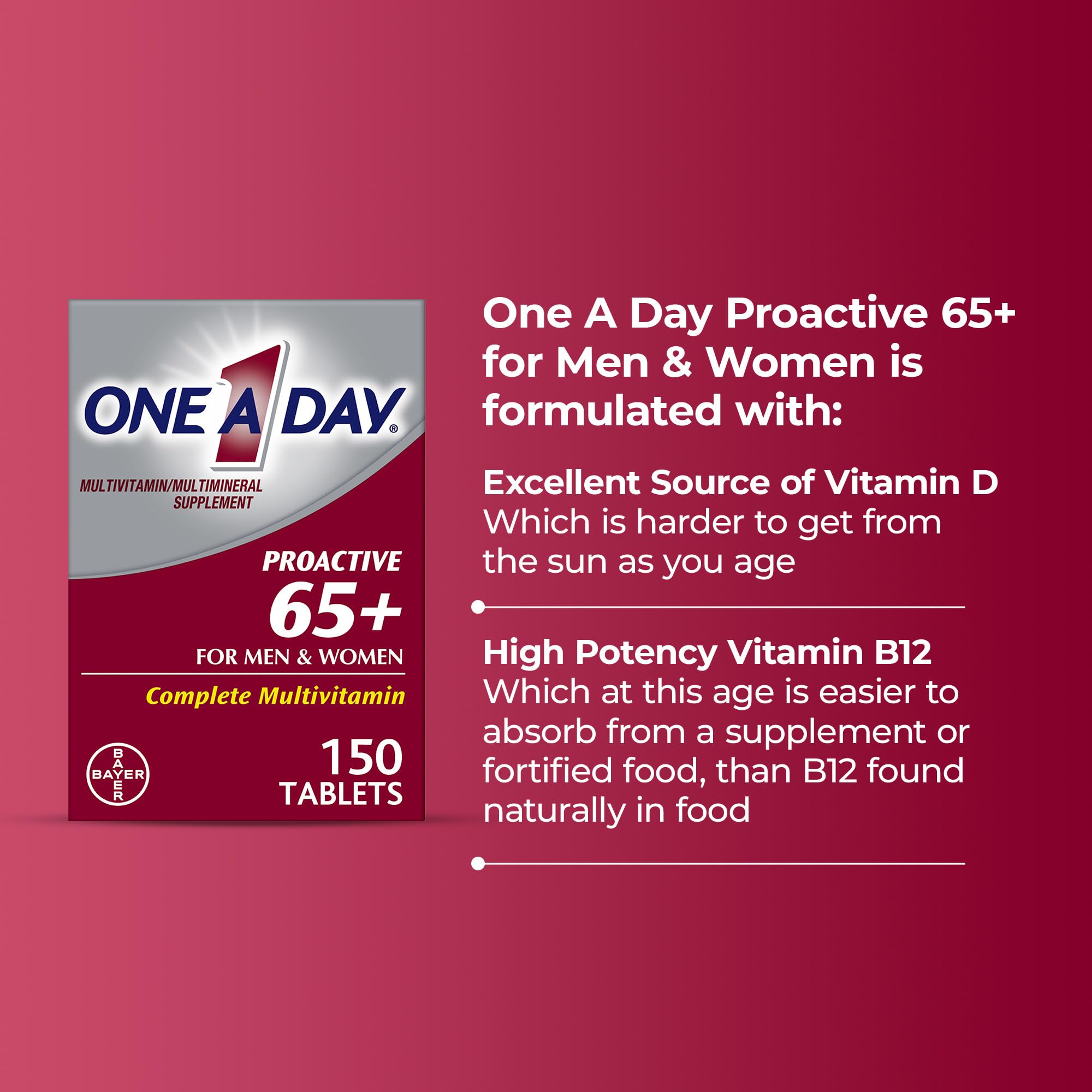 One A Day Proactive 65+, Mens & Womens Multivitamin, Supplement with Vitamin A, C, D, and Zinc to Support Bone Health & Cell Health, Calcium ONE A DAY buy supplements canada