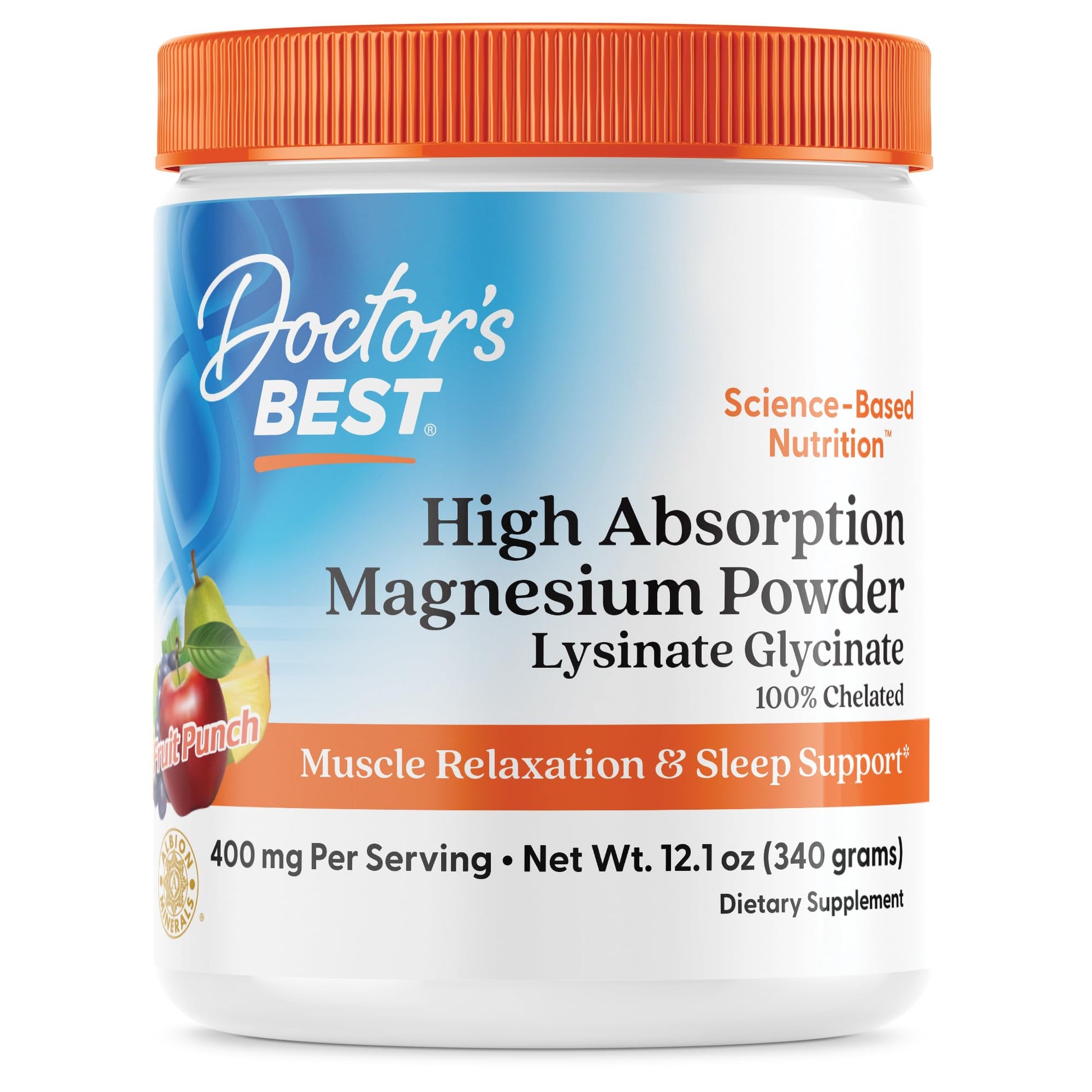Doctors Best High Absorption Magnesium Powder Lysinate Glycinate 100% Chelated, Muscle Relaxation & Sleep Support, Gluten Free, Vegan, 100% Chelated Net Wt. 12.1 oz (340 Grams), Fruit Punch Flavor Doctor's BEST buy supplements canada