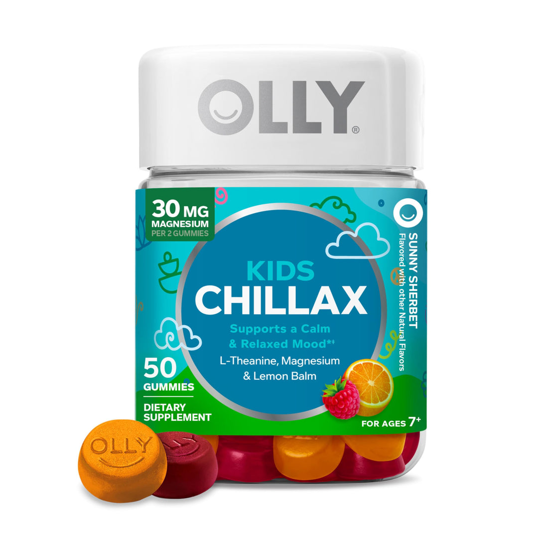 OLLY Kids Chillax Gummy, For a Calm and Relaxed Mood*, Magnesium, L-Theanine, Lemon Balm Extract, Chewable Supplement, Sherbet Flavored, 25 Day Supply - 50 Count OLLY buy supplements canada