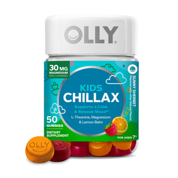 OLLY Kids Chillax Gummy, For a Calm and Relaxed Mood*, Magnesium, L-Theanine, Lemon Balm Extract, Chewable Supplement, Sherbet Flavored, 25 Day Supply - 50 Count OLLY buy supplements canada