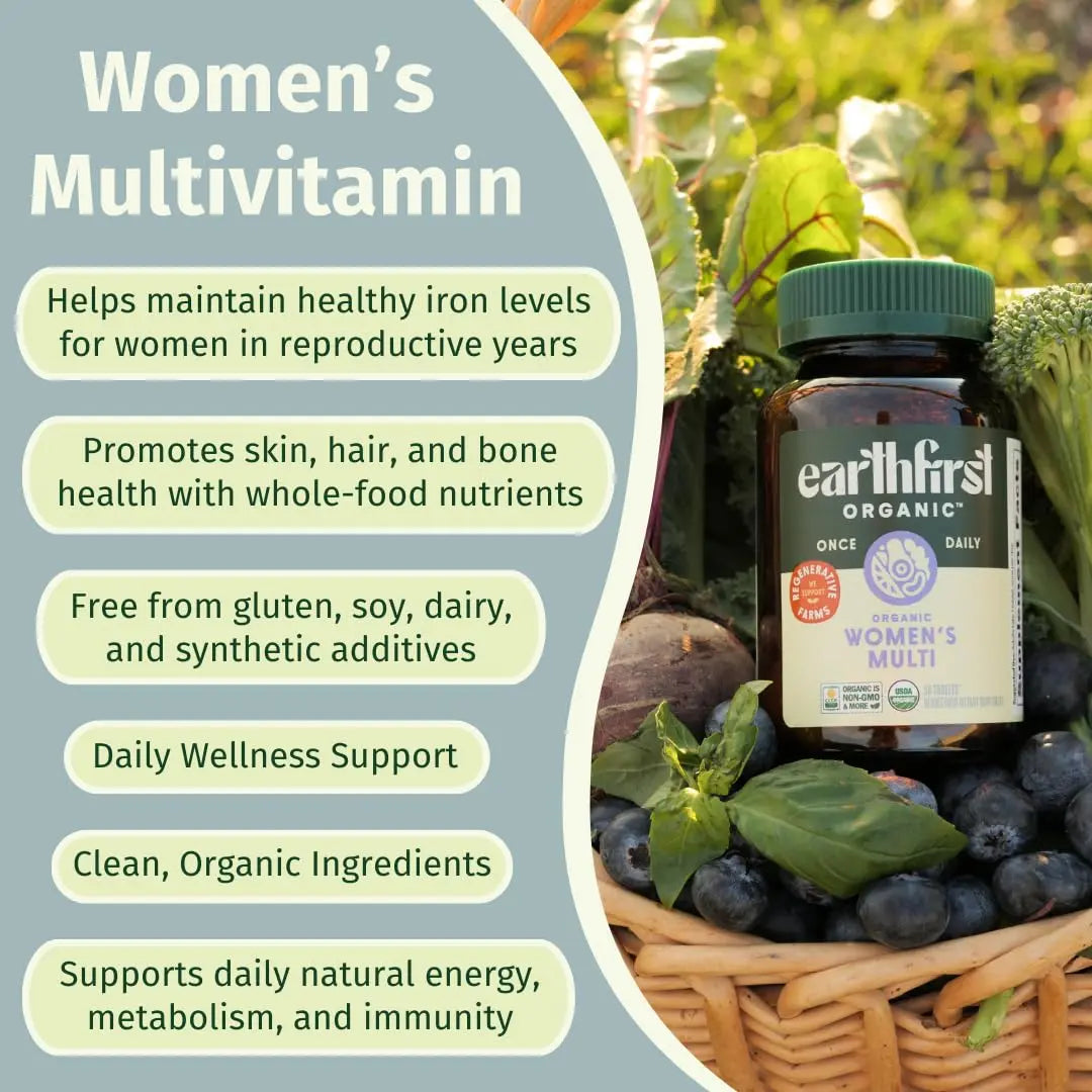 EarthFirst Organic Women’s Multi Once Daily, Women's Multivitamin, Iron, Vitamin B12 & More, 19 Vitamins from Herbs & Superfoods, 30 Count EarthFirst Organic buy supplements canada