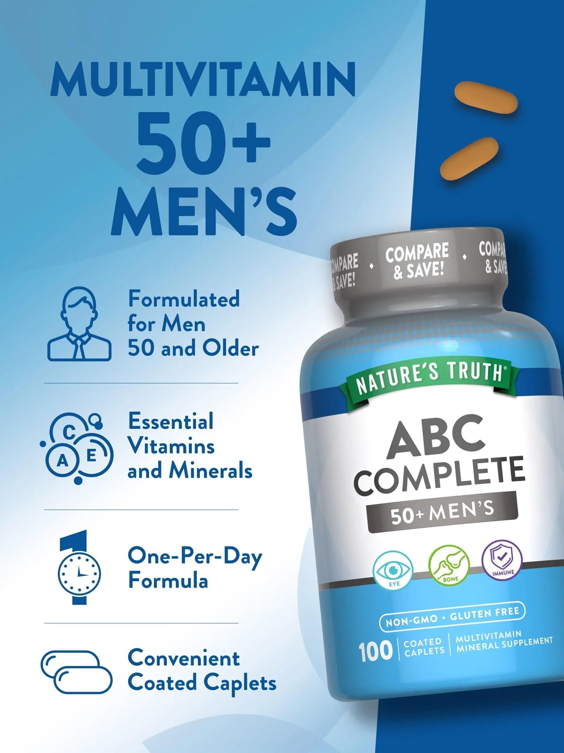 Nature's Truth Men's 50+ Multivitamin | with Vitamins A, C, E, B6 & B12 | 100 Count | Non-GMO & Gluten Free Nature's Truth buy supplements canada