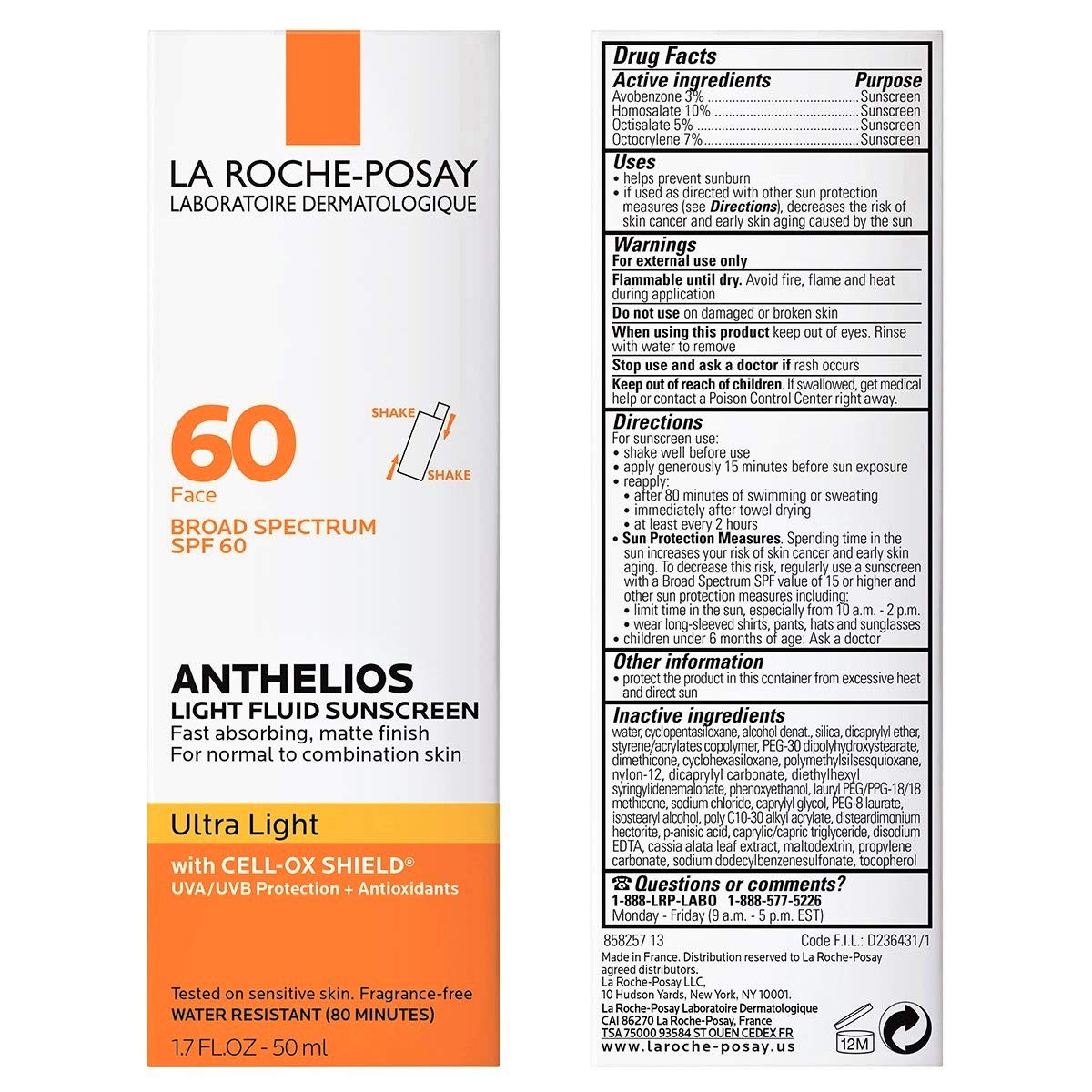 La Roche-Posay Anthelios Light Fluid Facial Sunscreen SPF 60, Lightweight Sunscreen For Face, Fluid Texture, Broad Spectrum SPF + Antioxidants La Roche-Posay buy supplements canada